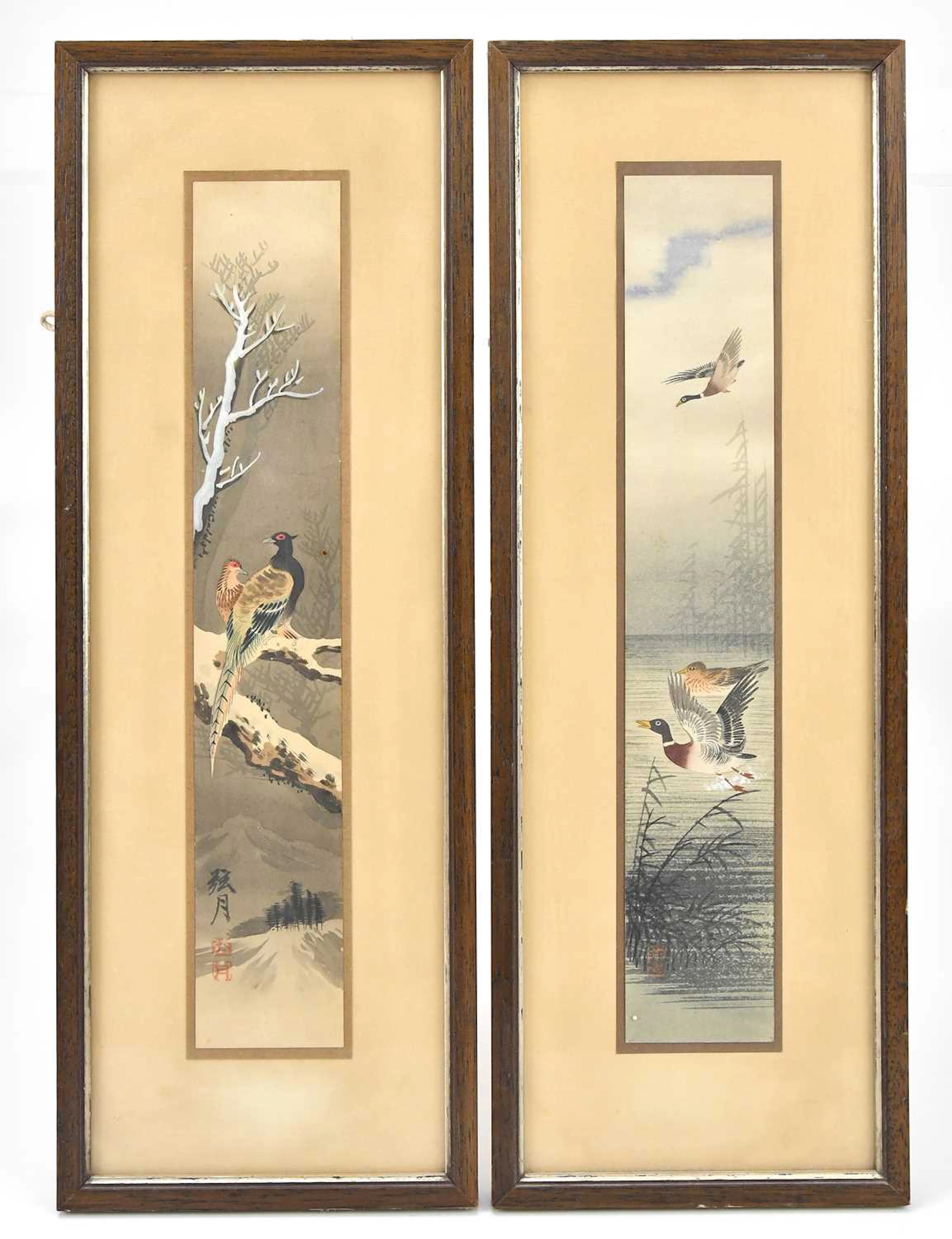 TANAKA GENGETSU; a Japanese woodblock print of pheasants perching