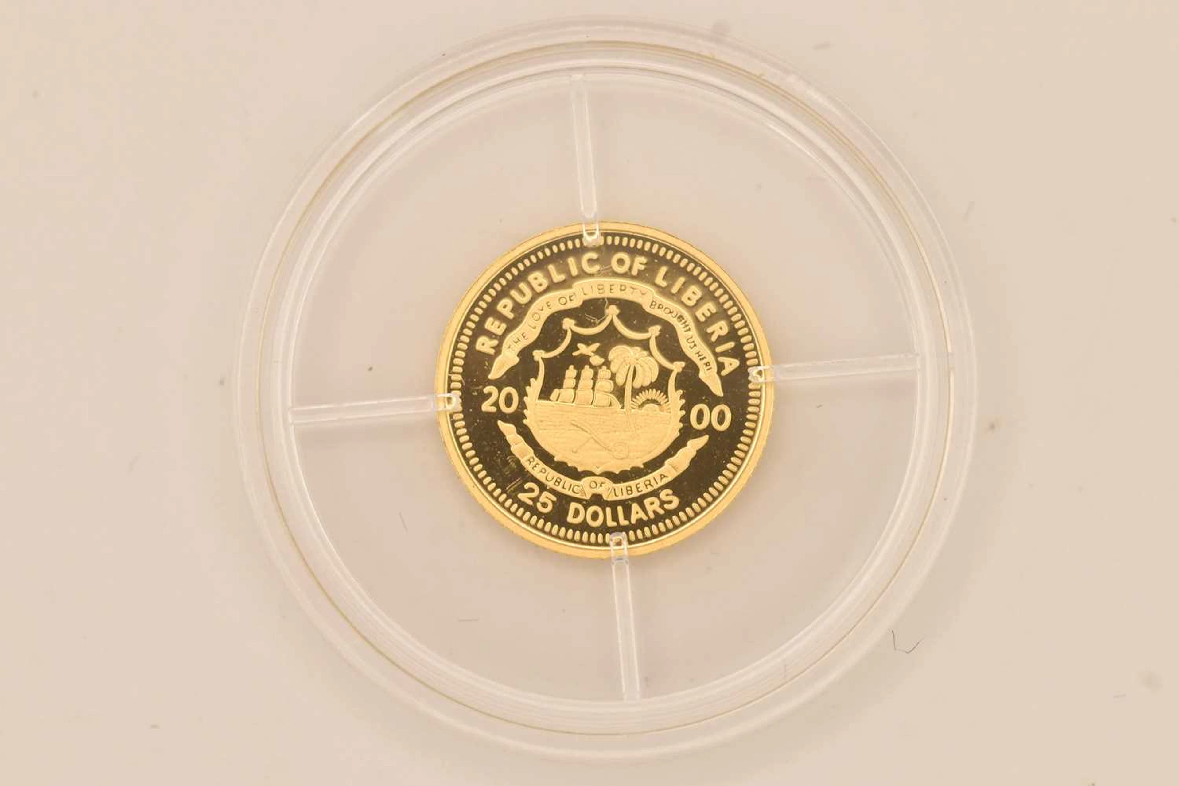An encapsulated gold proof 2000 Republic of Liberia 25...