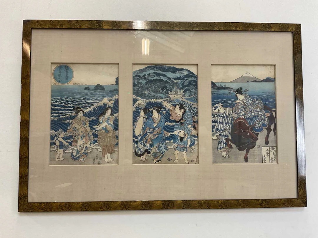 UTAGAWA SODATORA; a Japanese woodblock print triptych