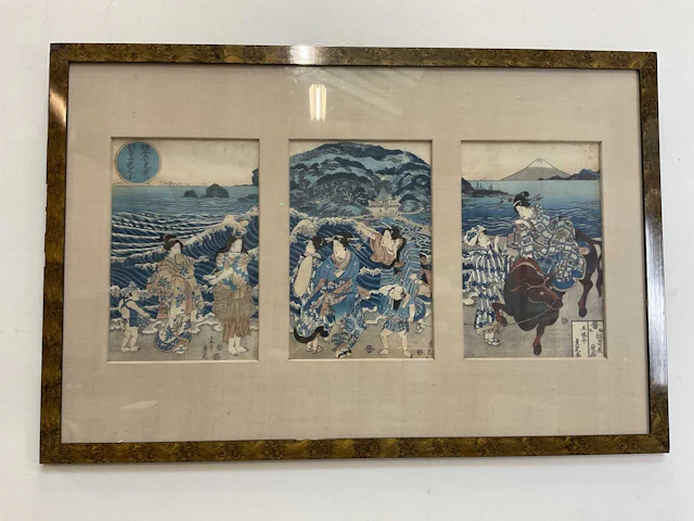 UTAGAWA SODATORA; a Japanese woodblock print triptych