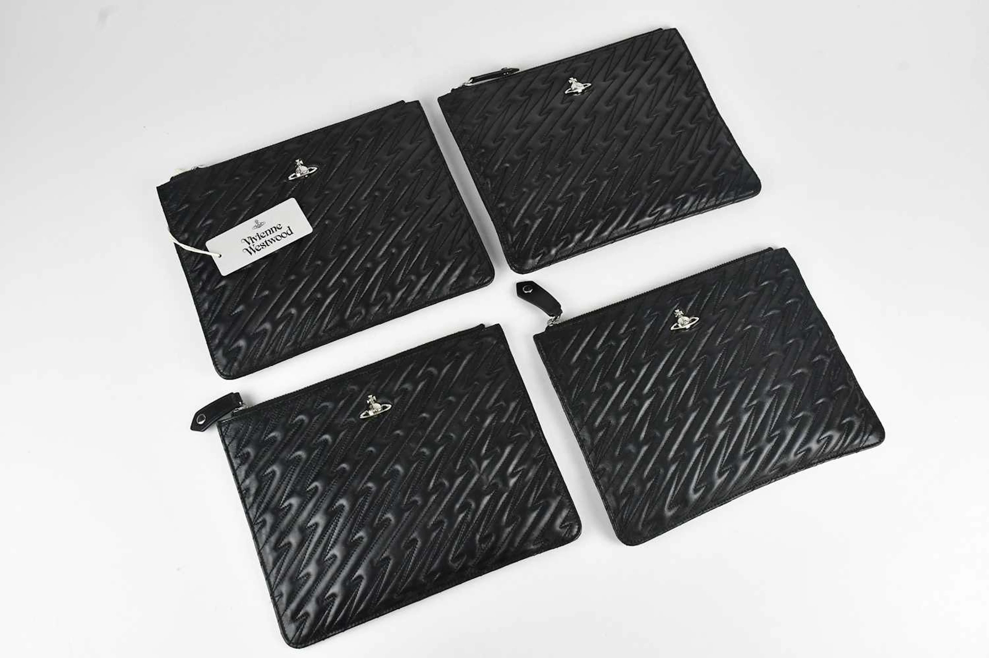 VIVIENNE WESTWOOD; four black geometric shaped Coventry quilted leather pouches
