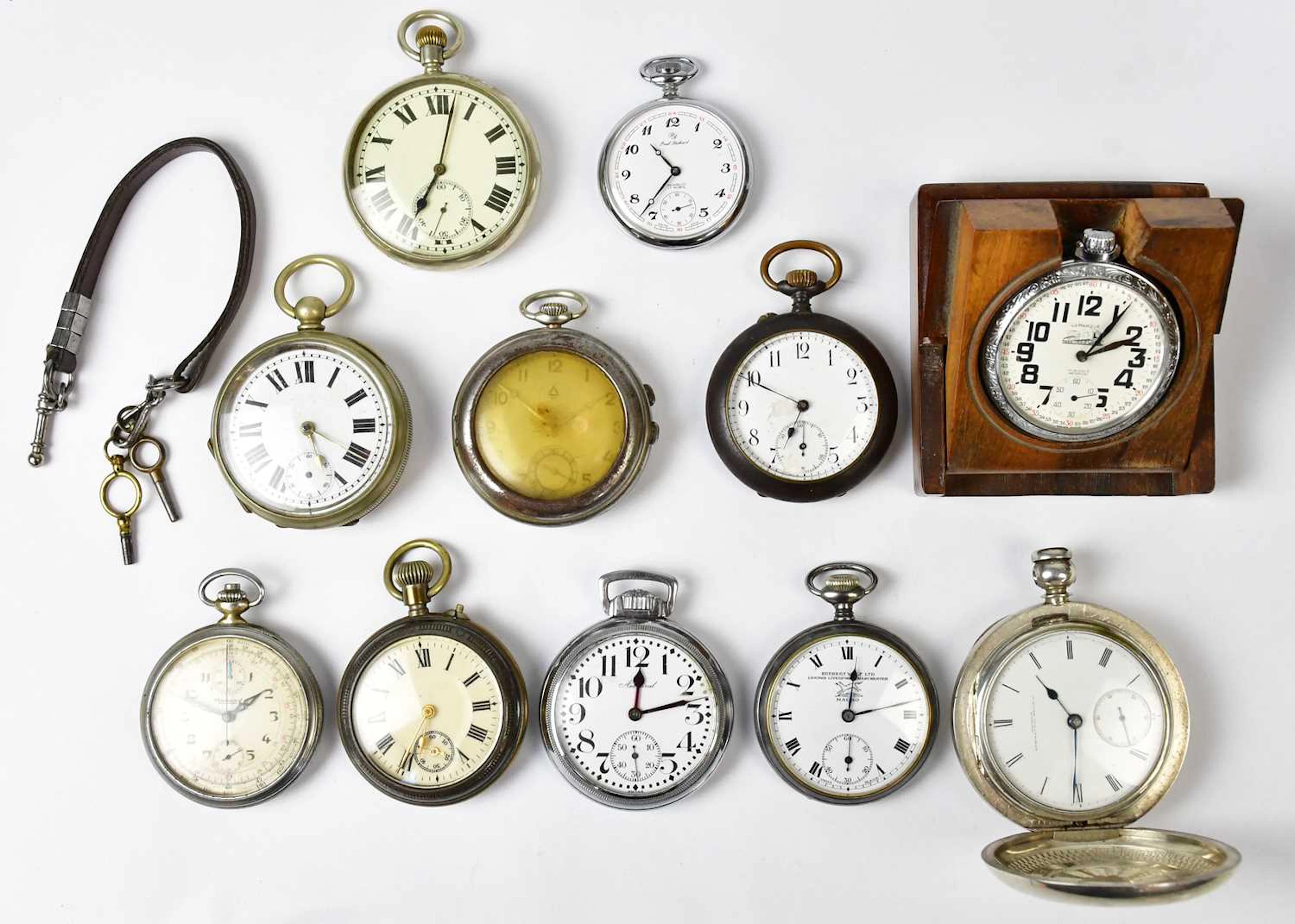 A collection of silver-plated pocket watches