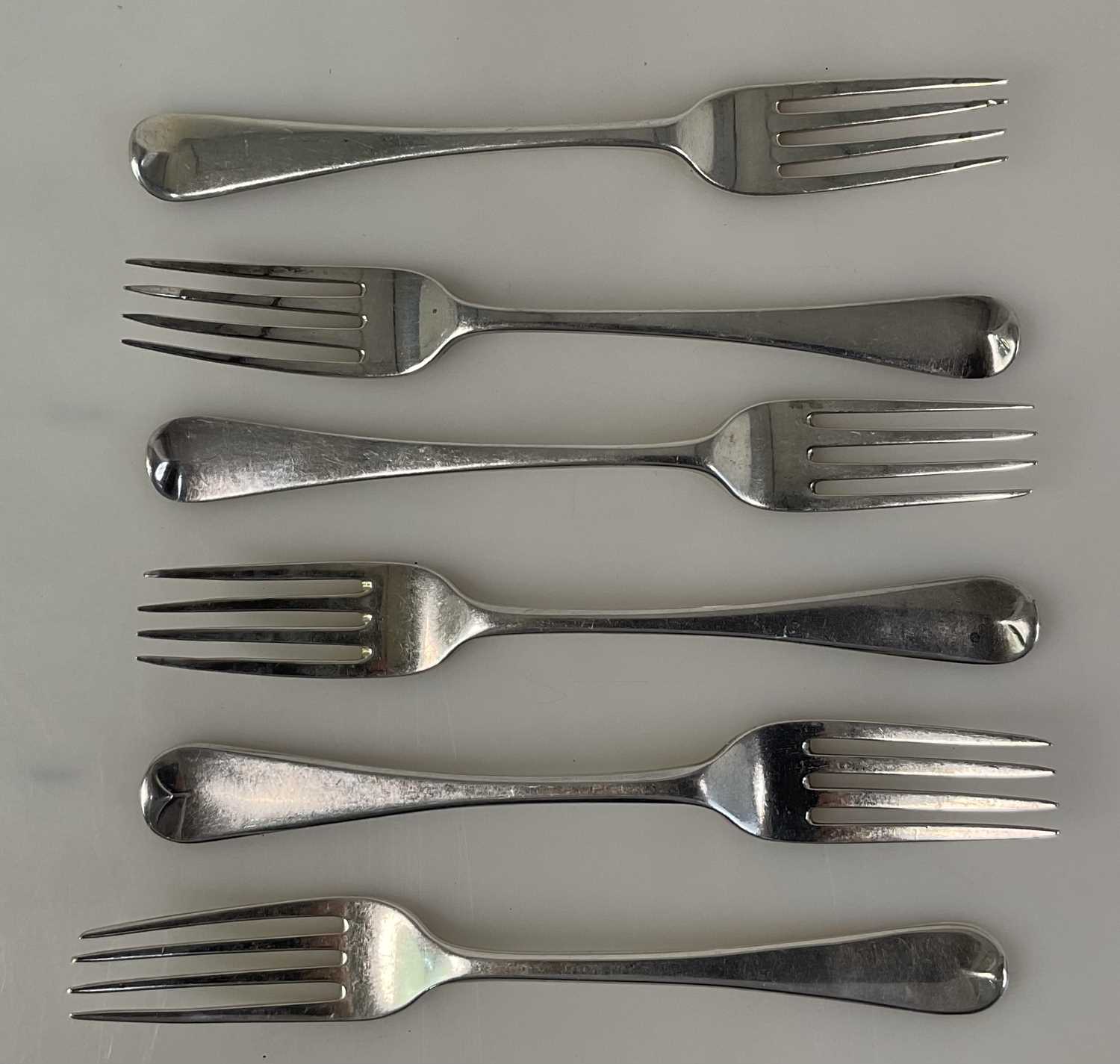 THOMAS WILKES BARKER; four George III hallmarked silver forks