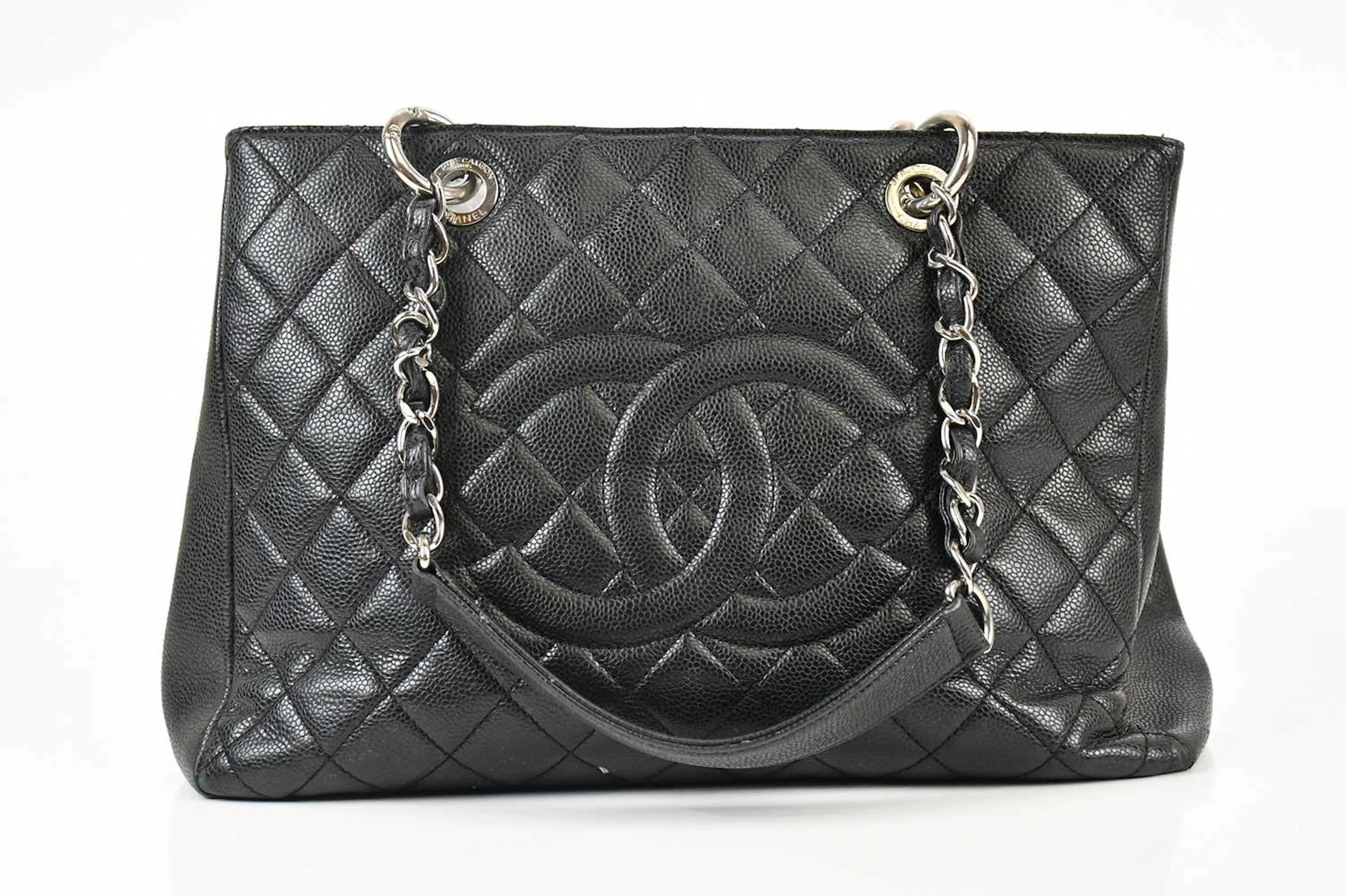 CHANEL; a black caviar quilted leather Grand Shopping Tote GST