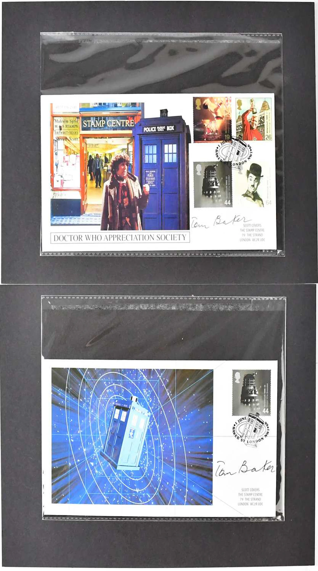 DOCTOR WHO; two first day covers both signed by Tom Baker
