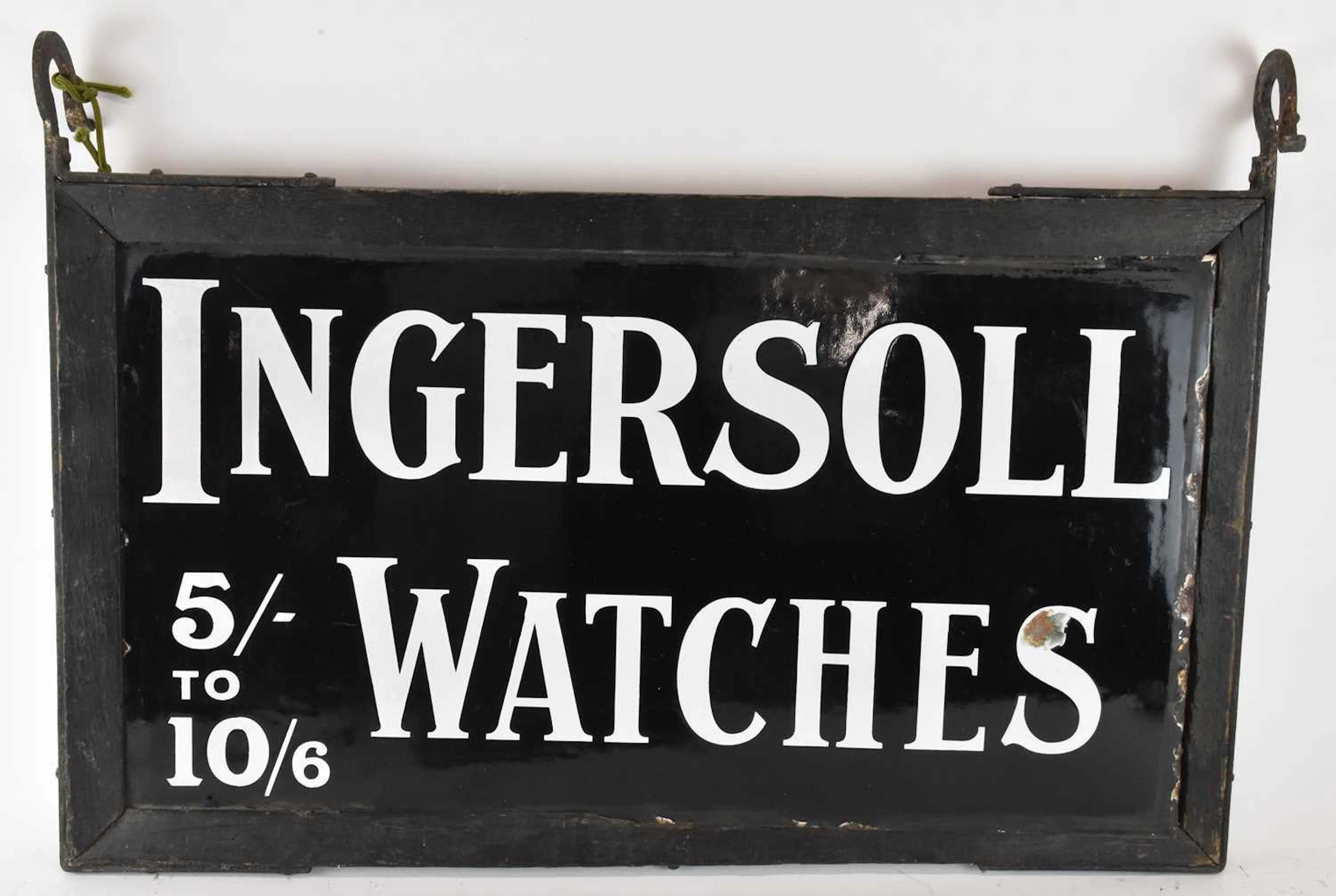 A vintage black and white enamelled advertising double...