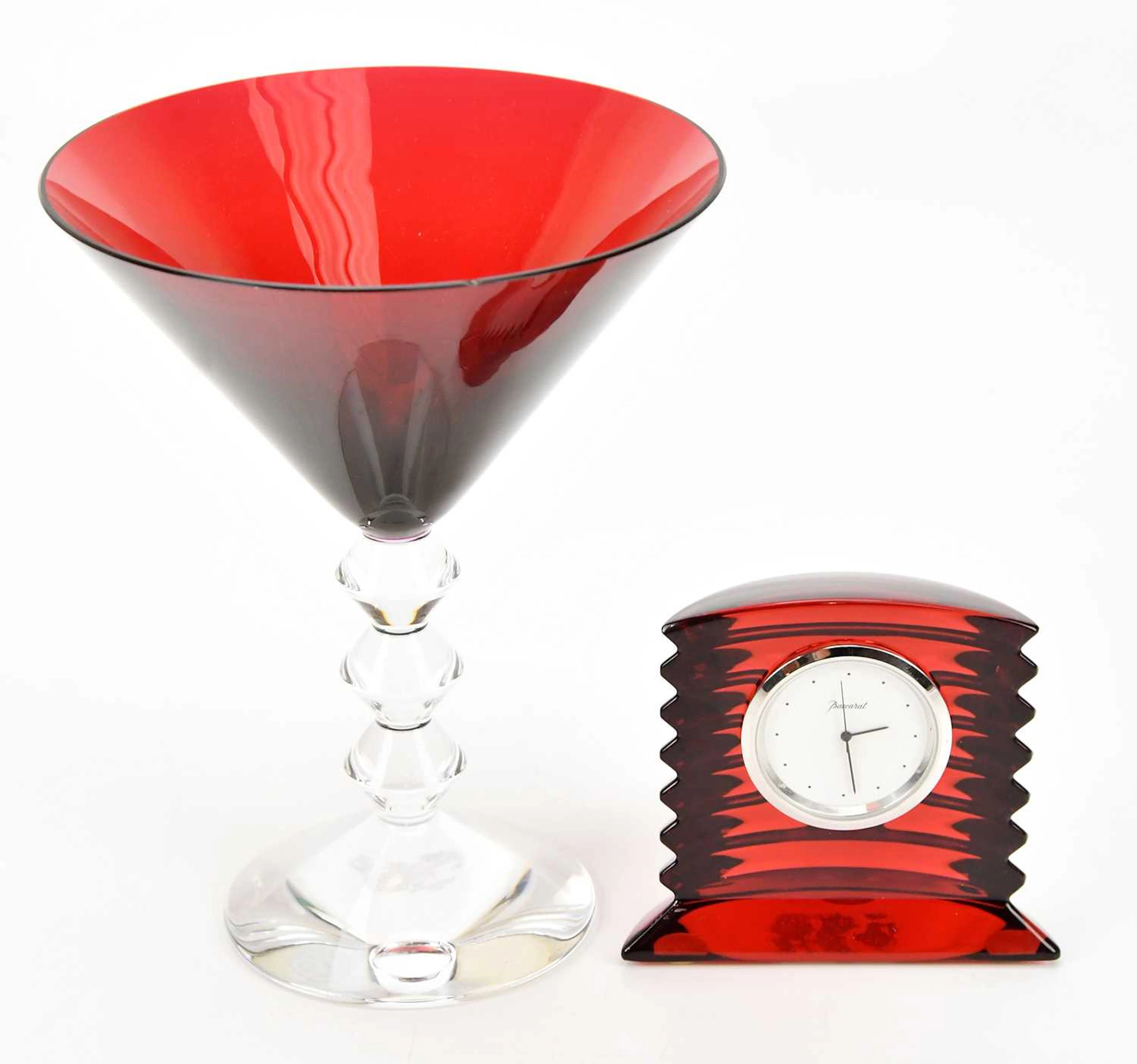 BACCARAT; a ruby glass with ribbed decoration
