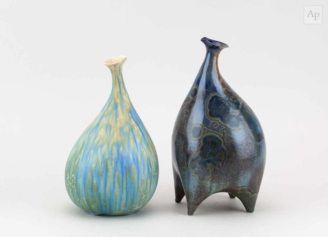 ALAIN FICHOT (born 1952); a footed porcelain bottle covered in crystalline glaze