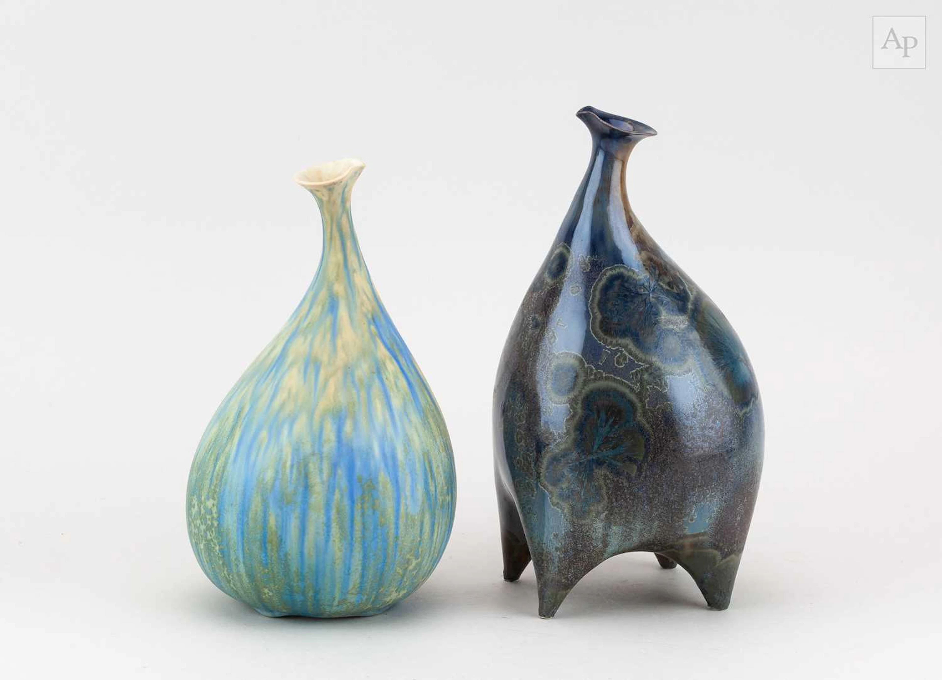 ALAIN FICHOT (born 1952); a footed porcelain bottle covered in crystalline glaze
