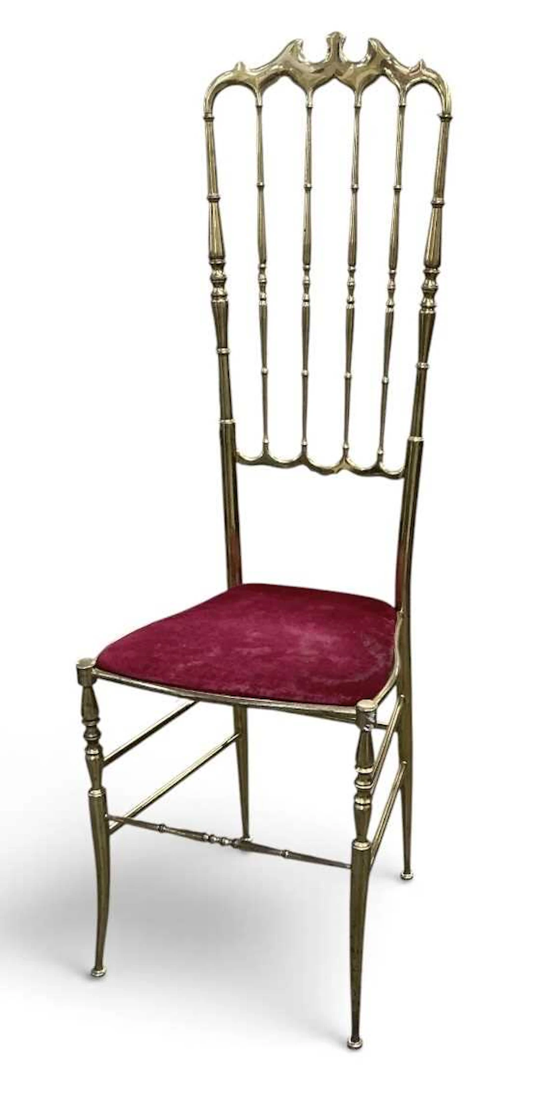 An unusual Italian brass 'Chiavari' high back hall chair