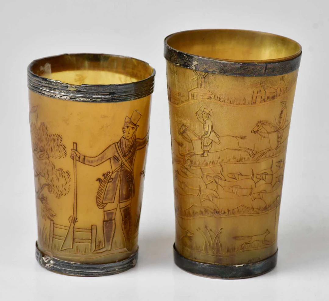 Two Georgian horn hunting beakers
