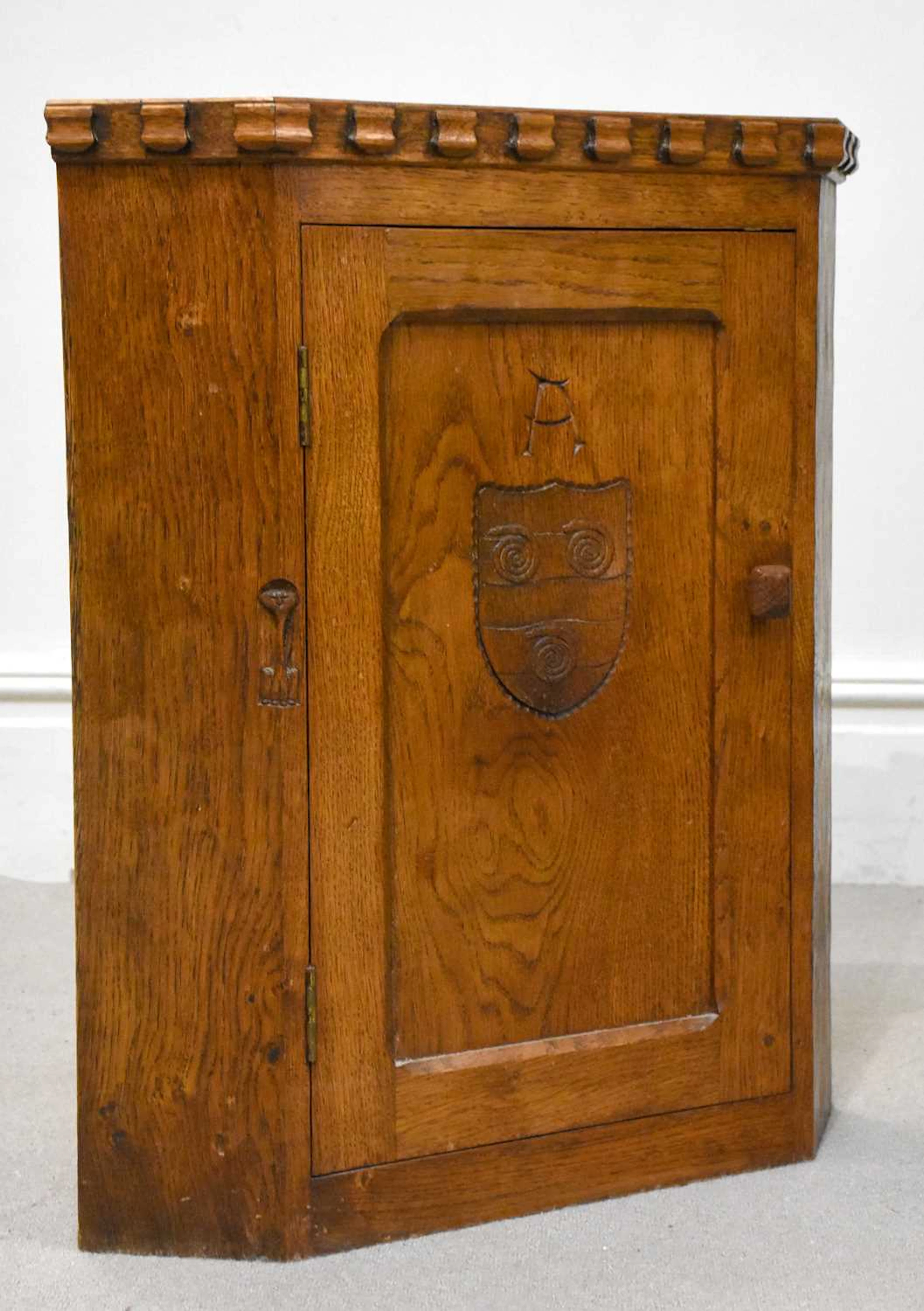 CATMAN; a Yorkshire oak hanging corner cupboard