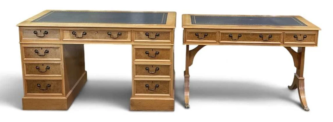 A modern light oak pedestal desk