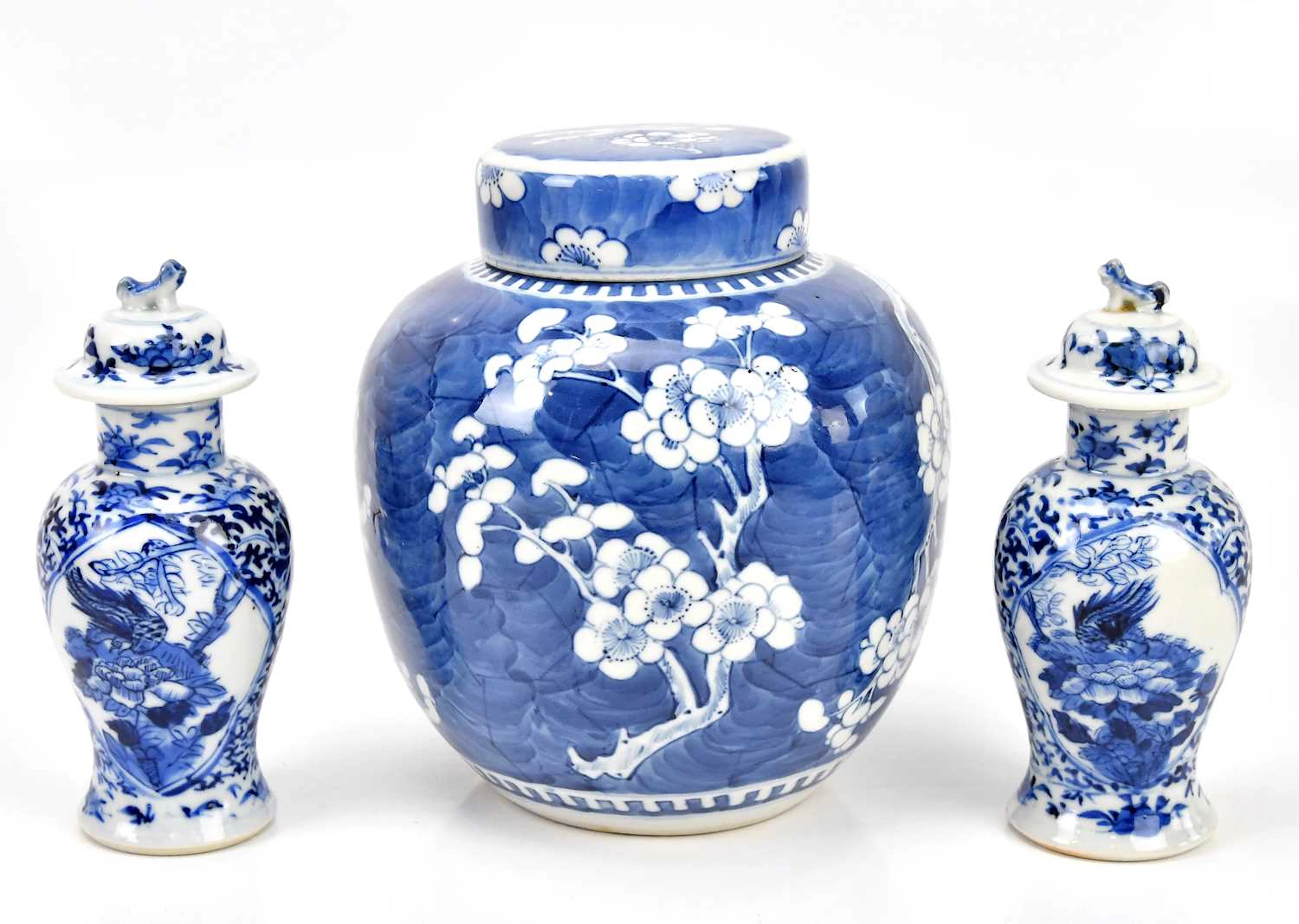 A late 19th century Chinese blue and white ginger jar and cover