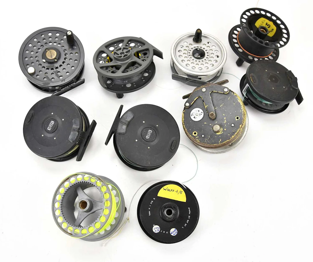 A collection of fishing reels