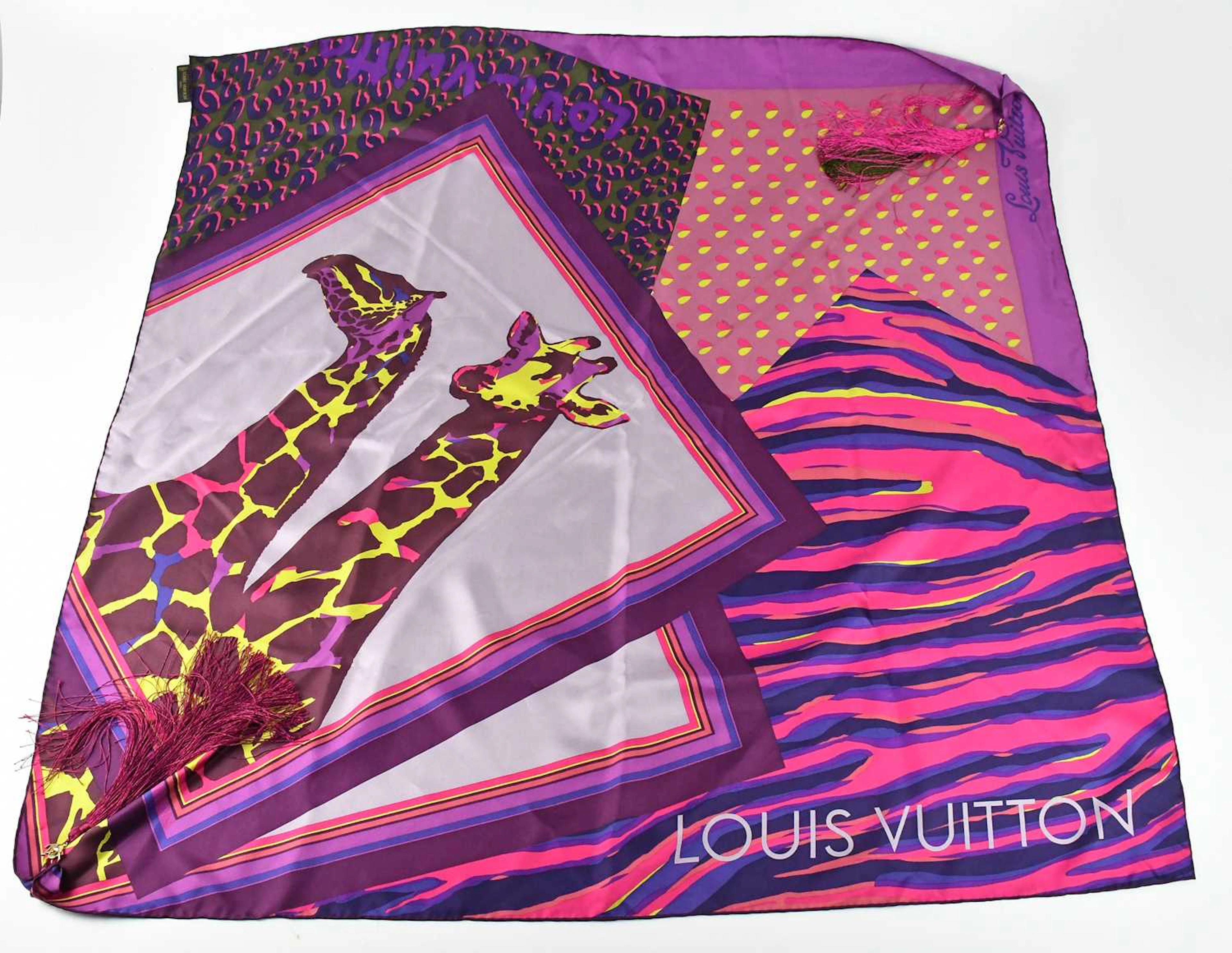 LOUIS VUITTON; a 100% silk limited edition Giraffe square 90 scarf