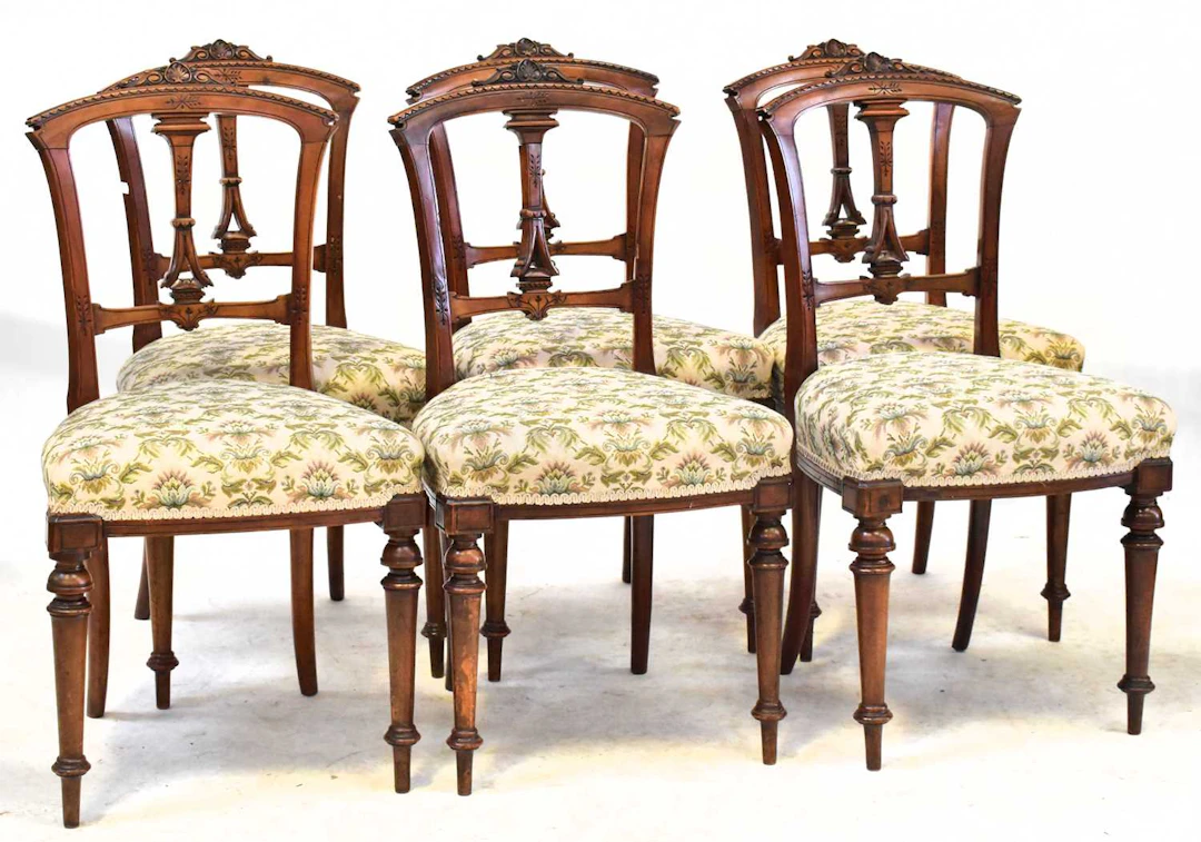 Six Edwardian beech bedroom chairs
