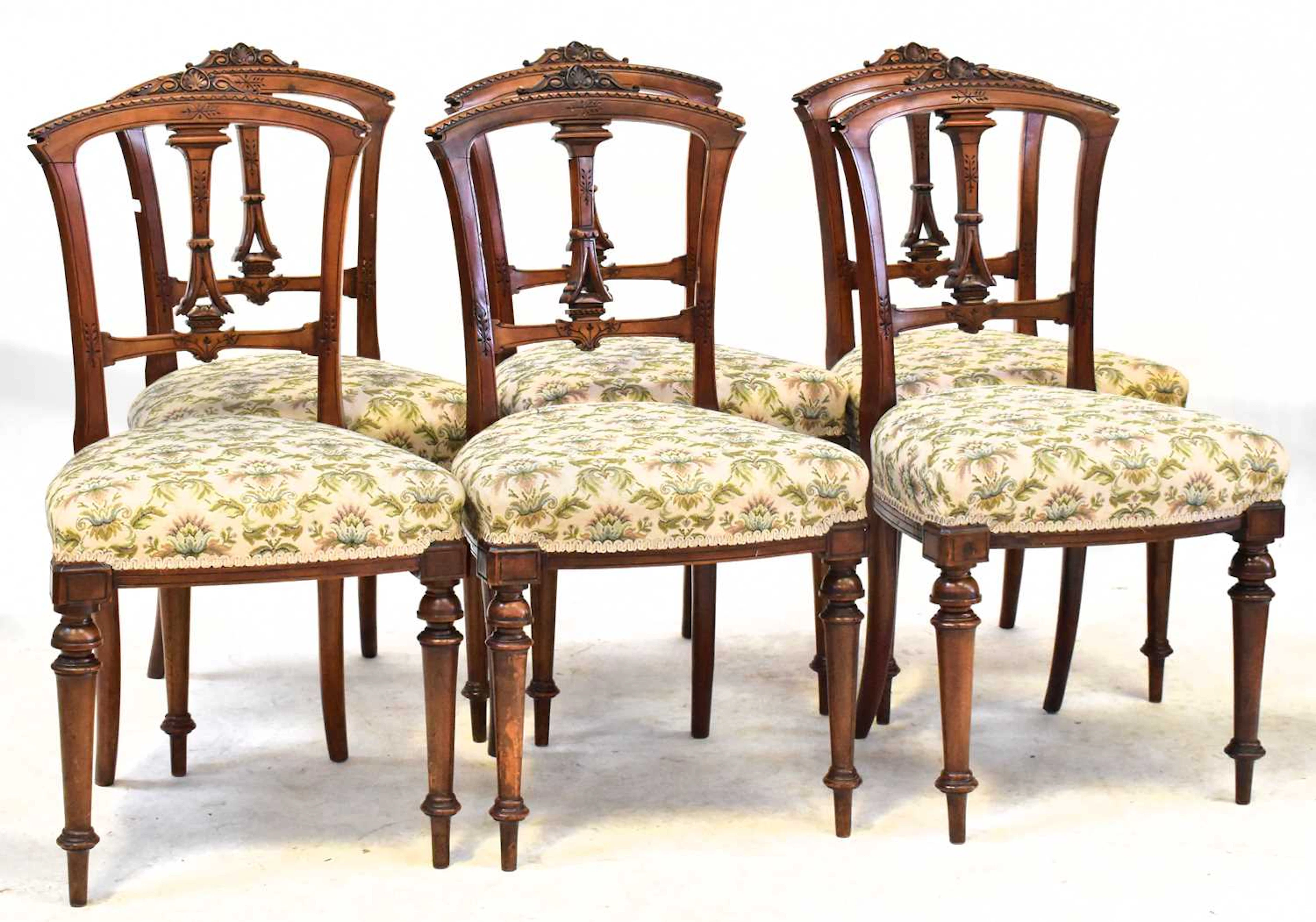 Six Edwardian beech bedroom chairs