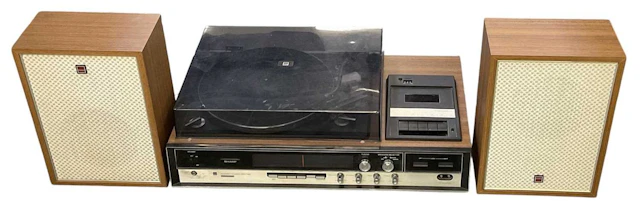 SHARP; a mid century teak veneered hi-fi system