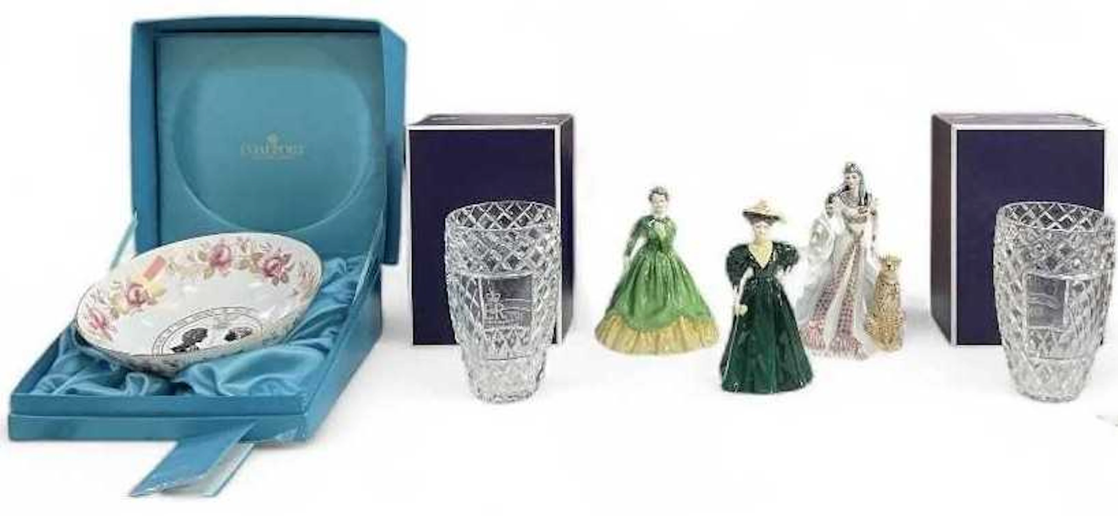 COALPORT; two boxed porcelain figures of ladies
