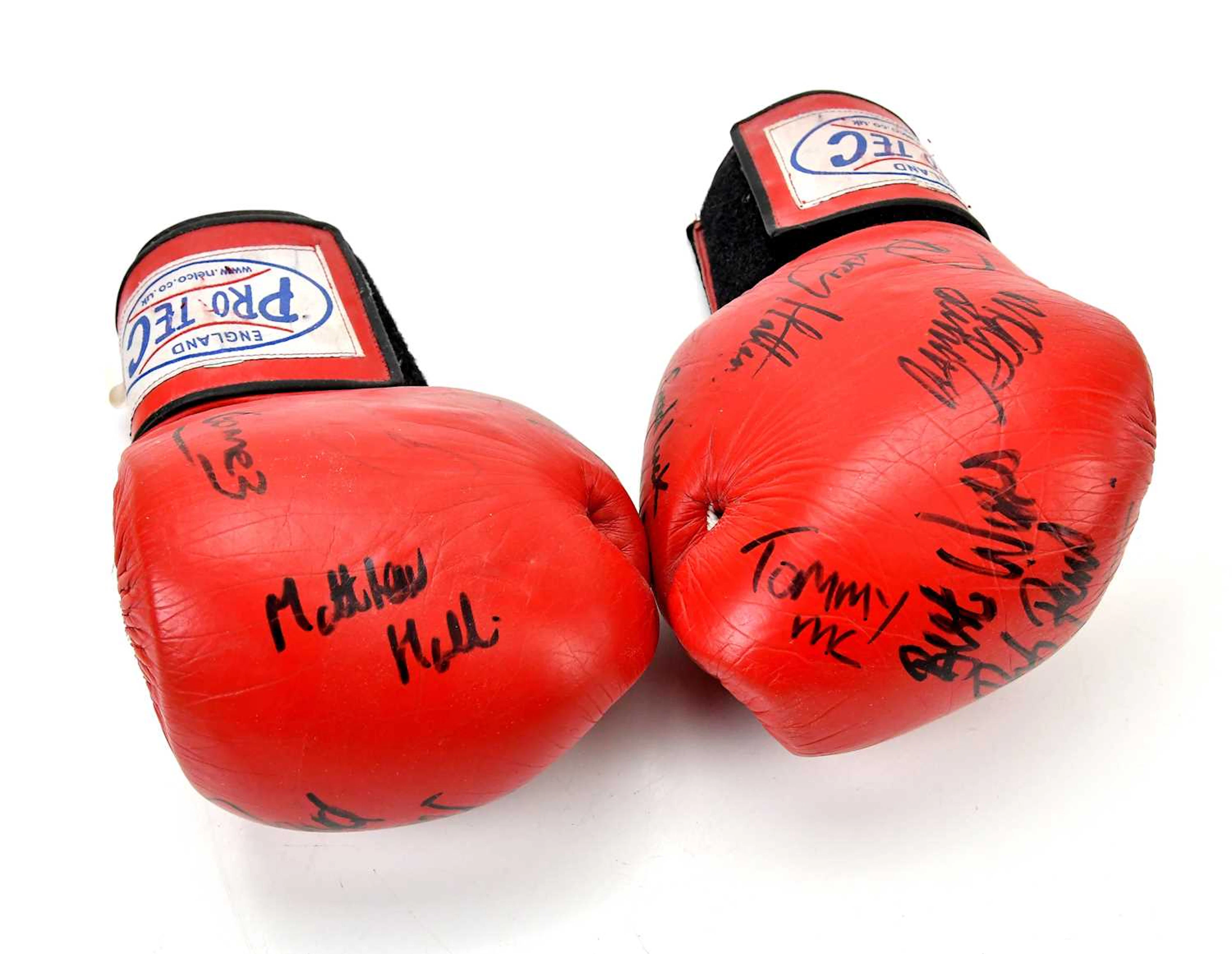 A pair of autographed Pro-Tec boxing gloves