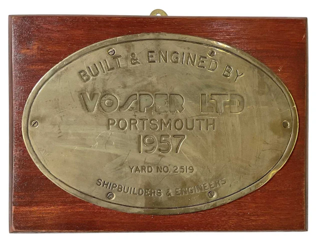 A mid 20th century brass maritime engineer's plaque