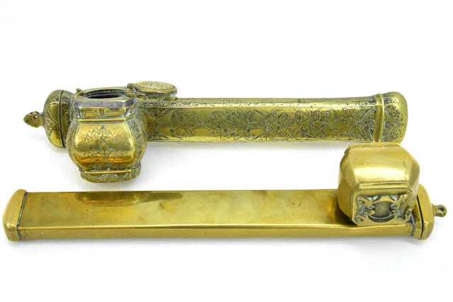 Two late 19th/early 20th century brass Ottoman scribe's...