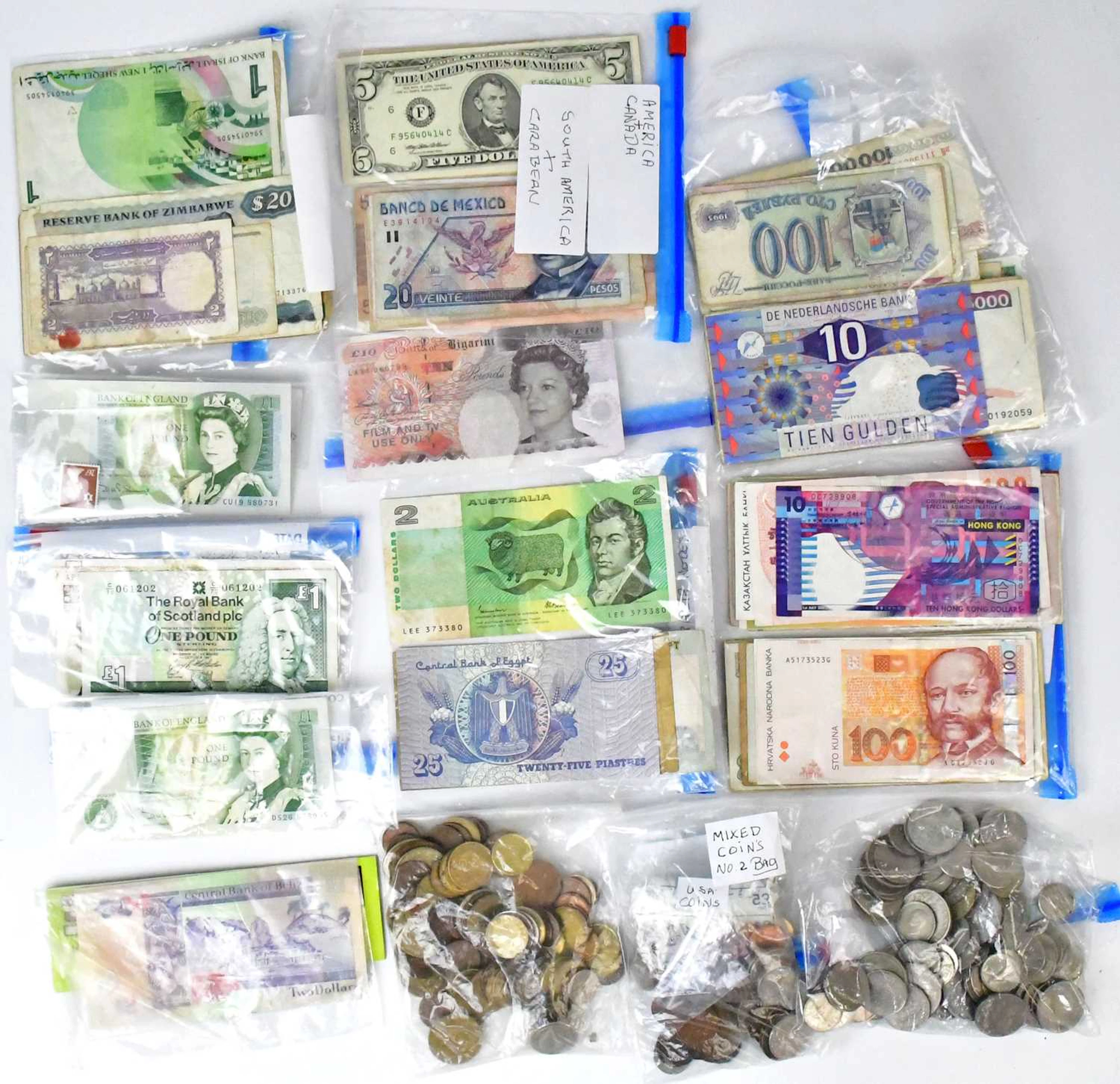 A collection of UK and world banknotes