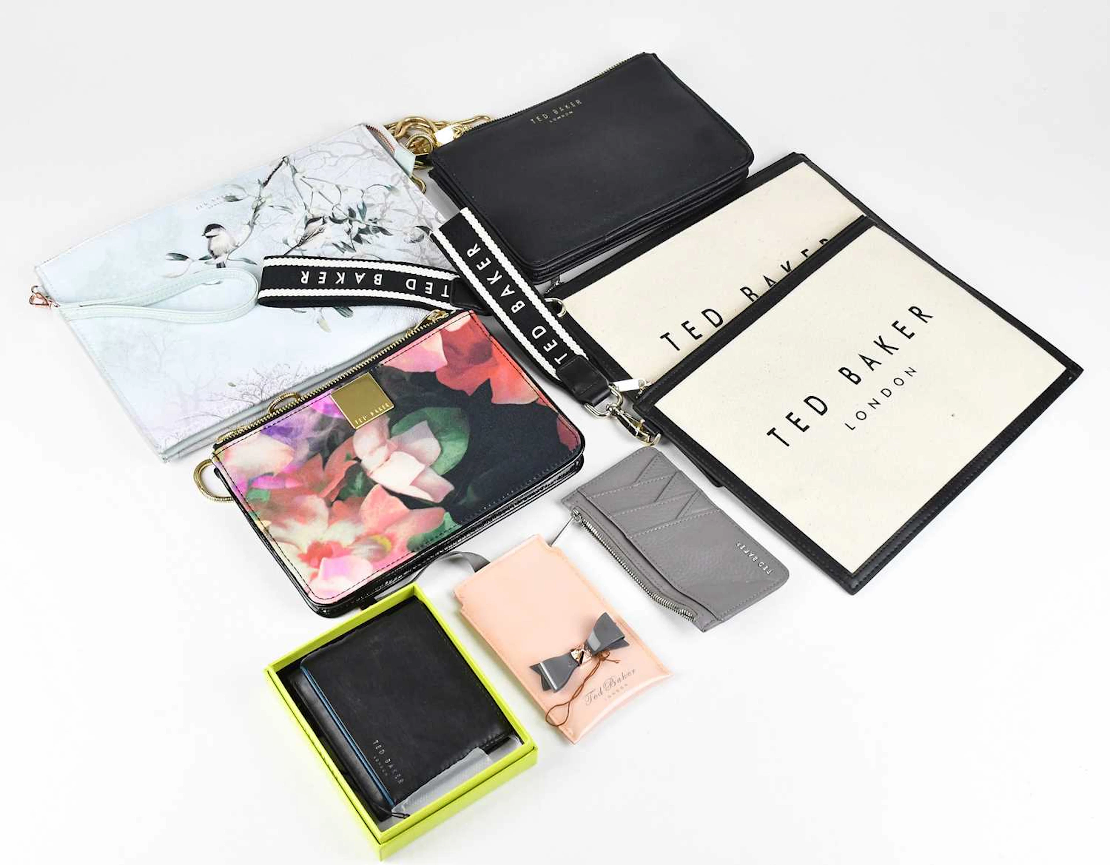 TED BAKER; two cream fabric pouches with logo to front