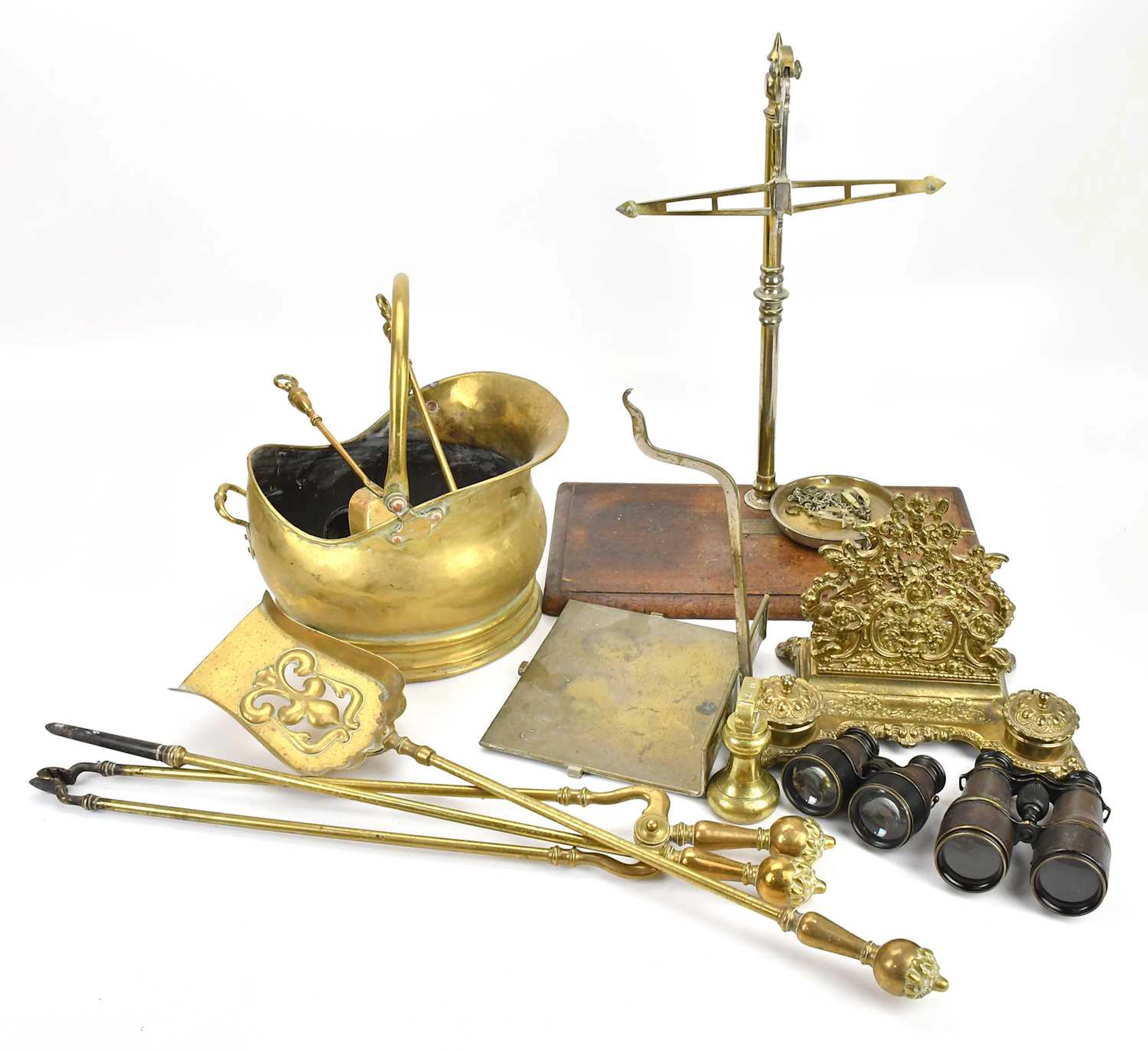 A Victorian cast brass desk ink stand