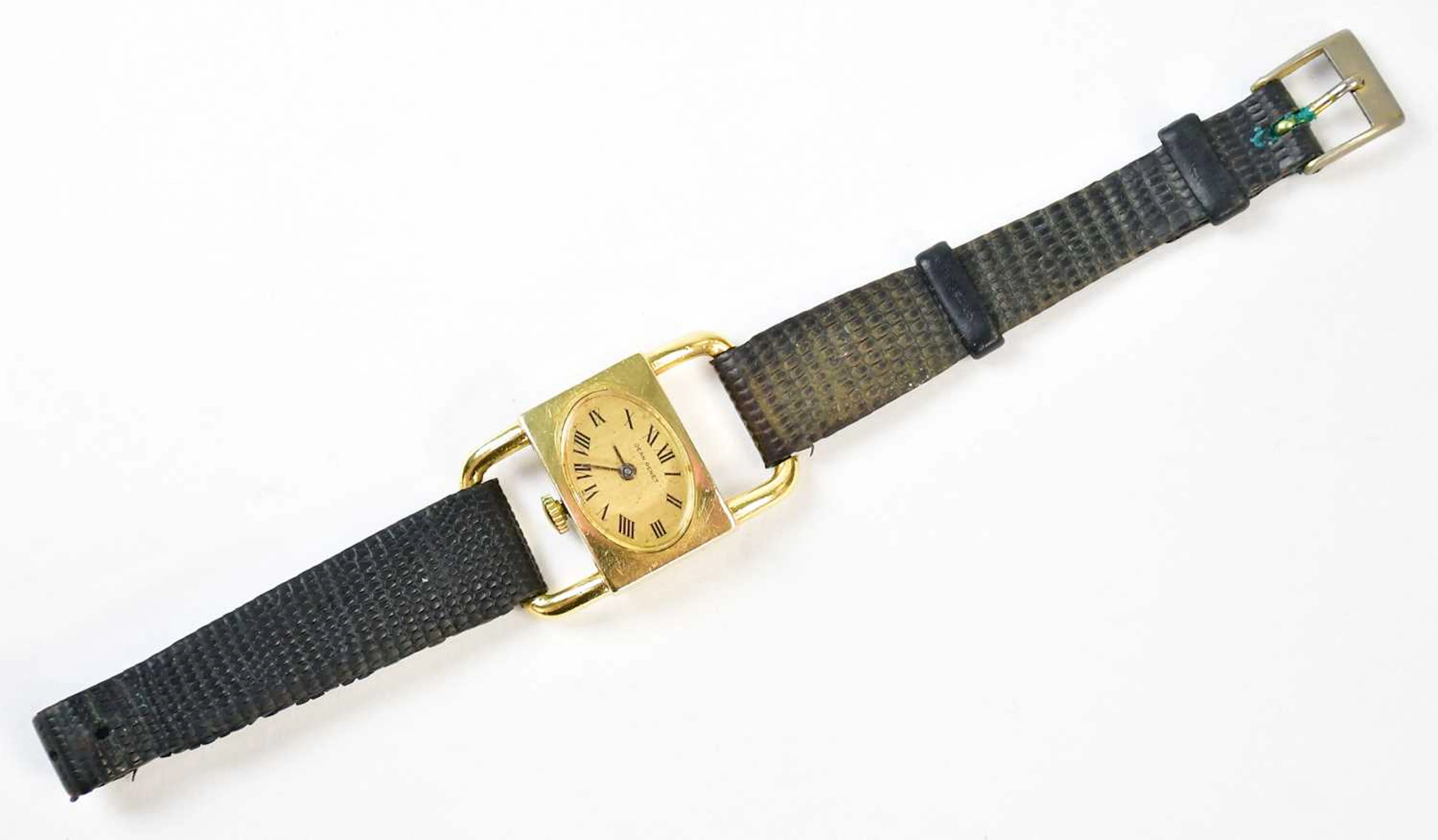 JEAN RENET; an 18ct yellow gold wristwatch with exaggerated lugs