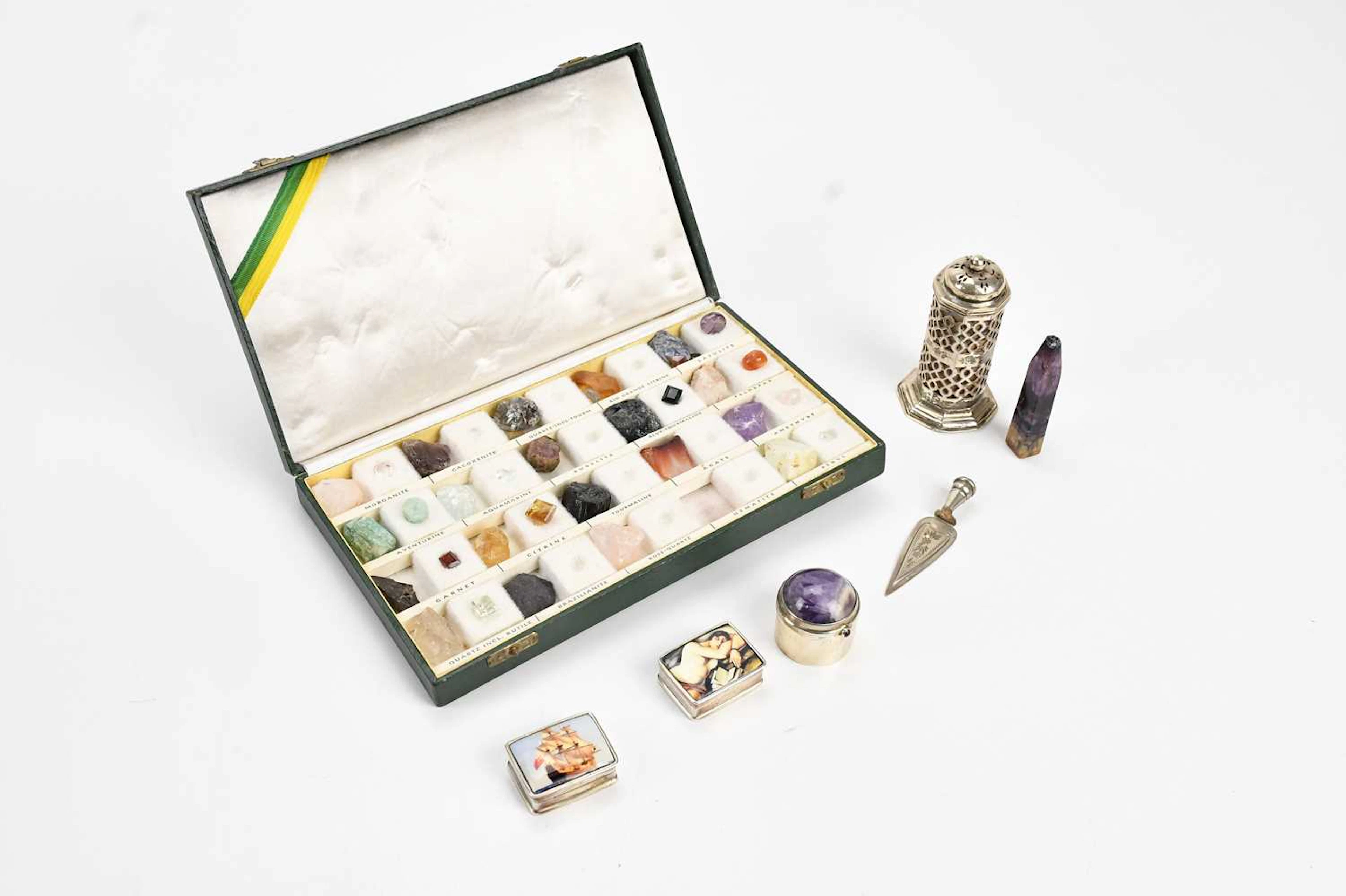 NATURAL HISTORY; a small case containing various natural stones