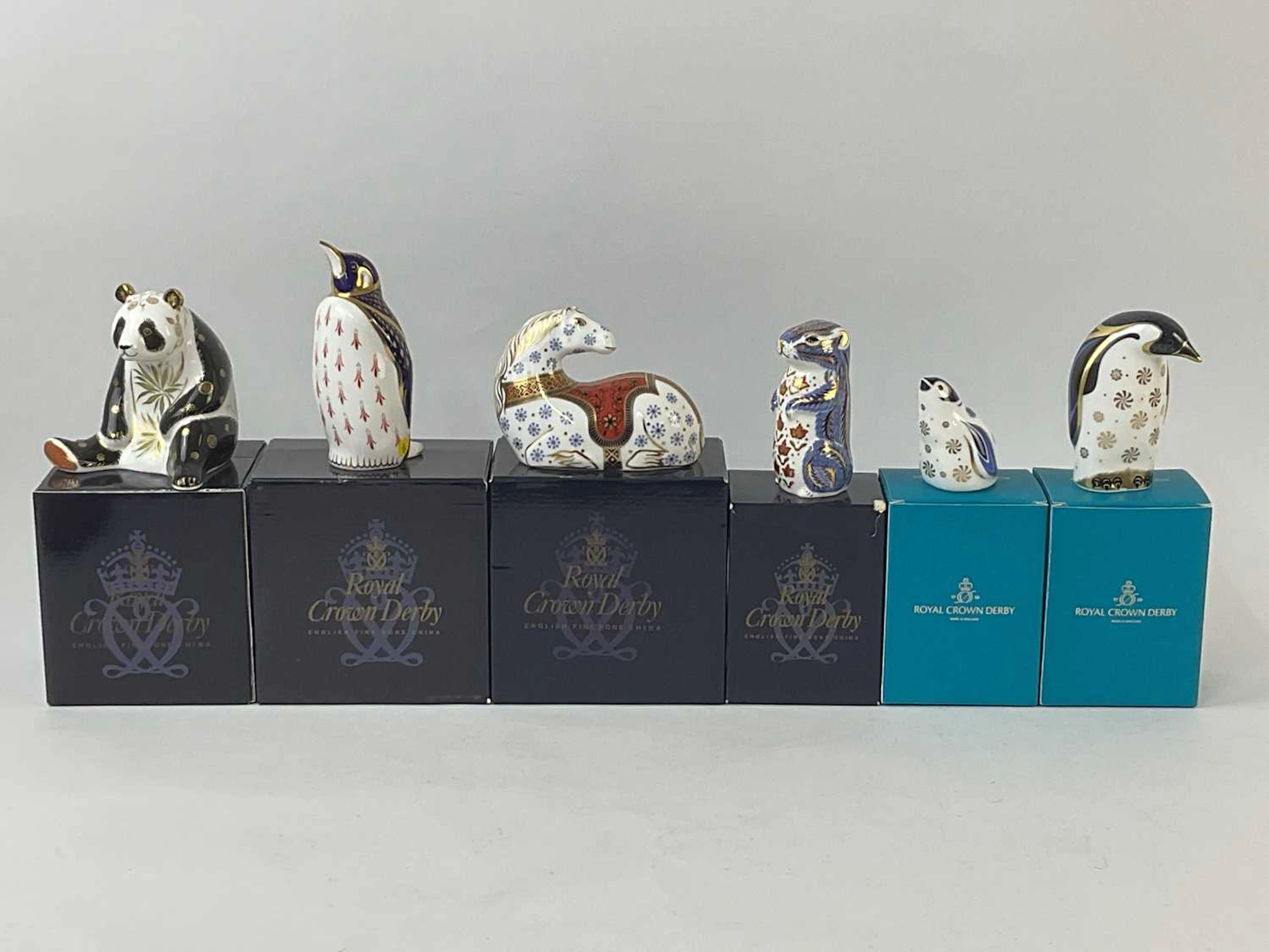 ROYAL CROWN DERBY; six animal and bird form paperweights