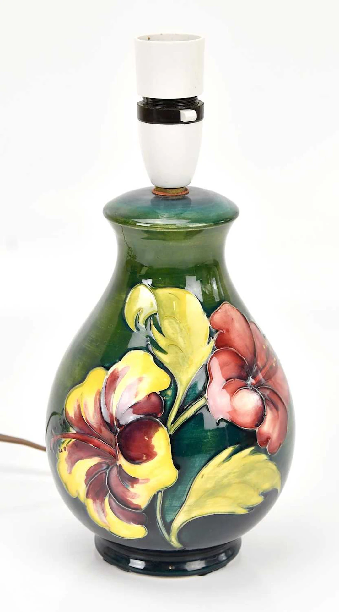 MOORCROFT; a 'Hibiscus' pattern table lamp