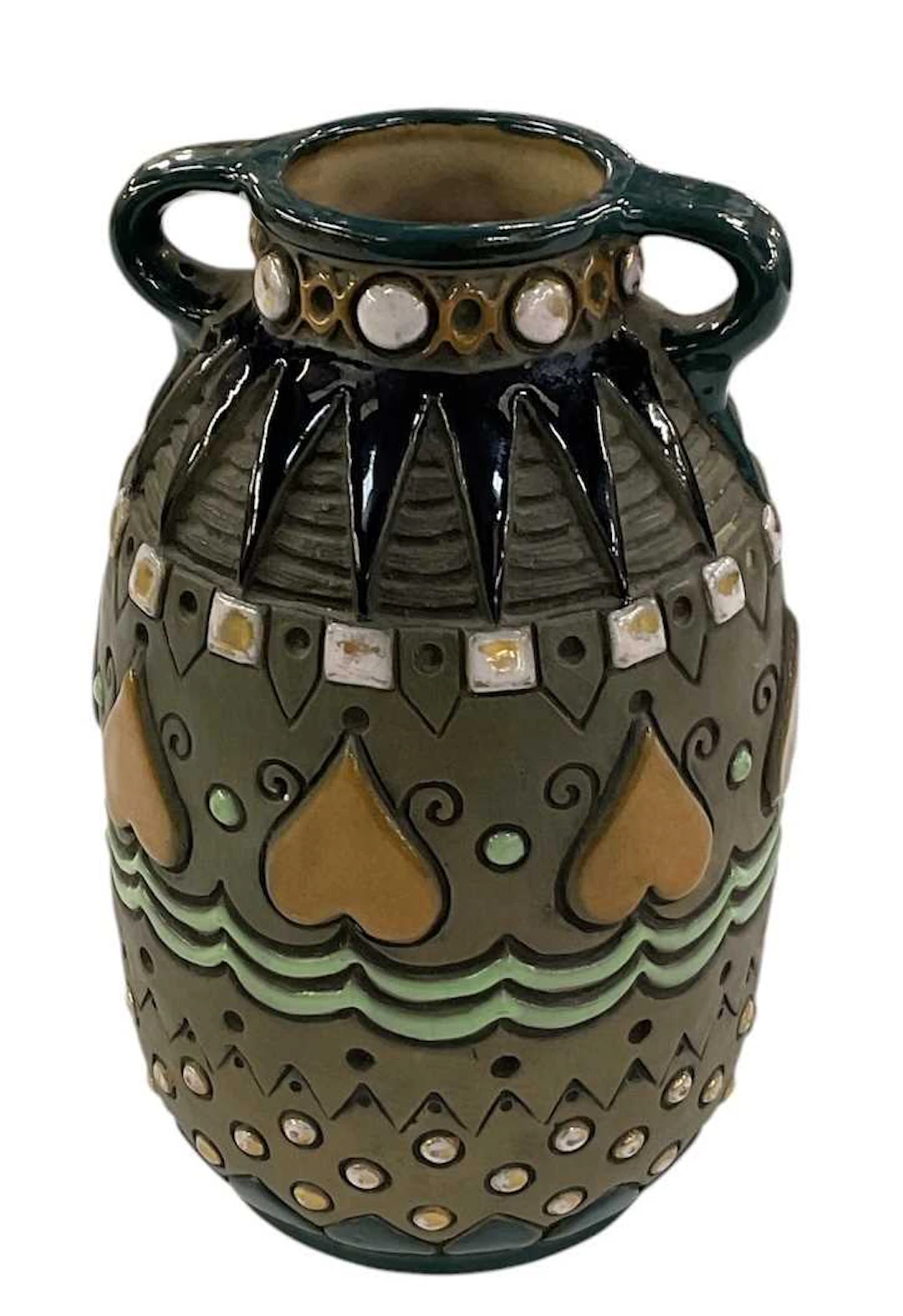 AMPHORA; an early to mid 20th century Austrian art pottery twin handled vase