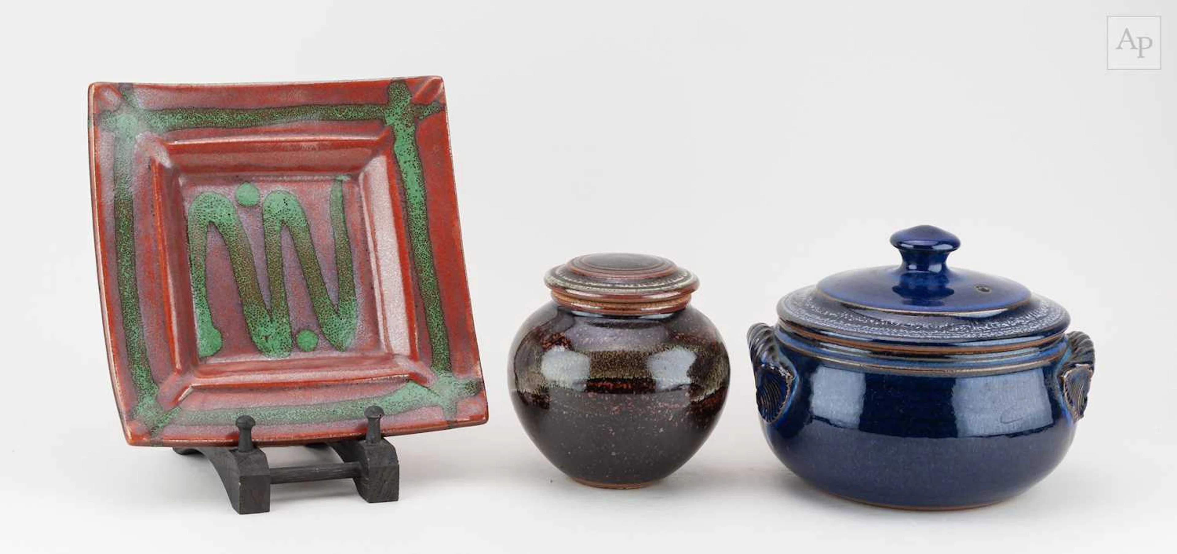 WILL ILLSLEY (born 1948); a group of stoneware ceramics comprising a square dish