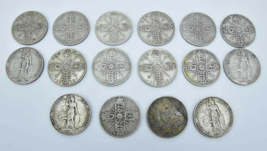 Sixteen pre-1920 silver florins
