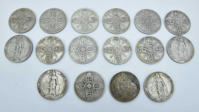 Sixteen pre-1920 silver florins
