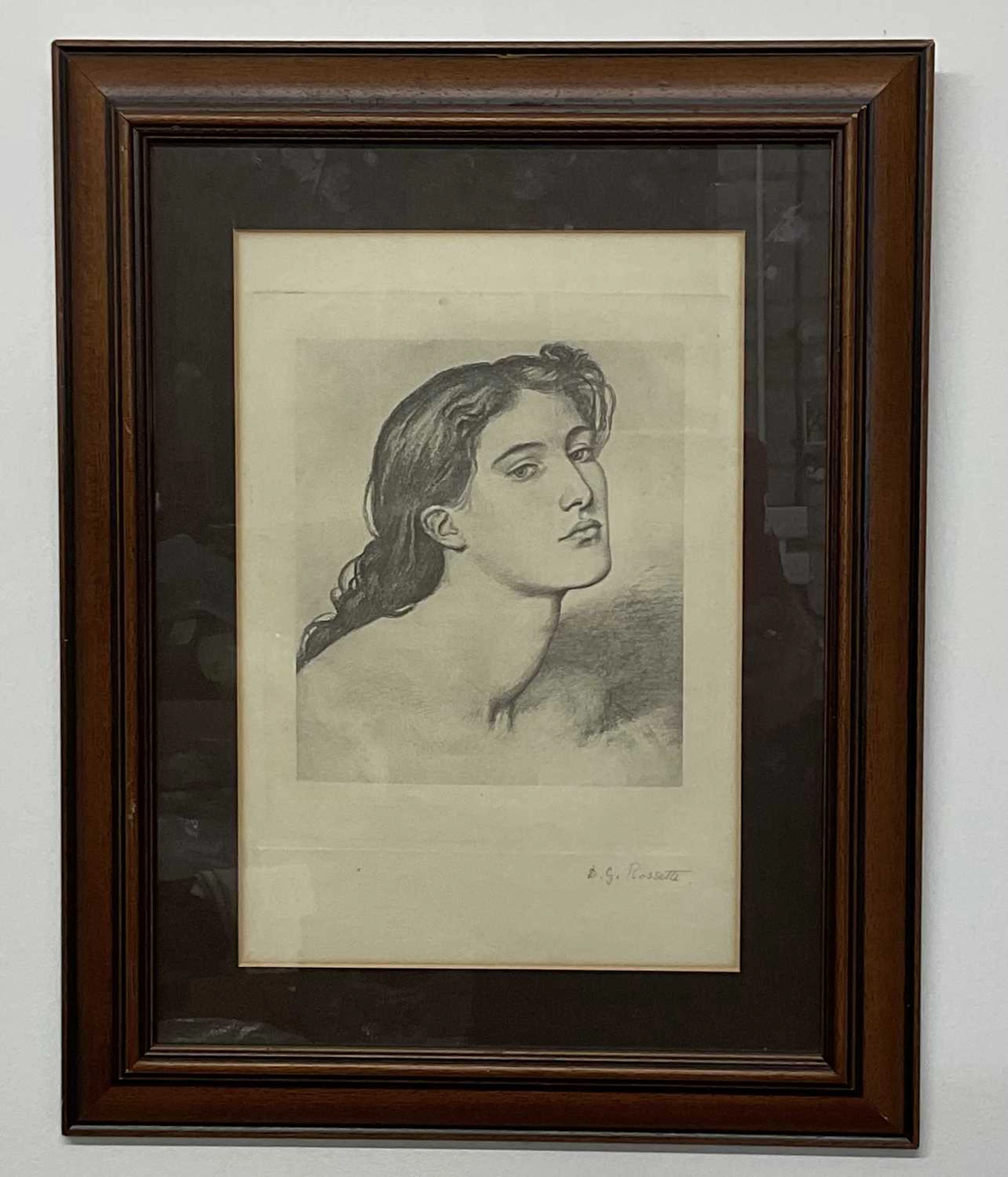 AFTER DANTE GABRIEL ROSSETTI; a black and white engraving