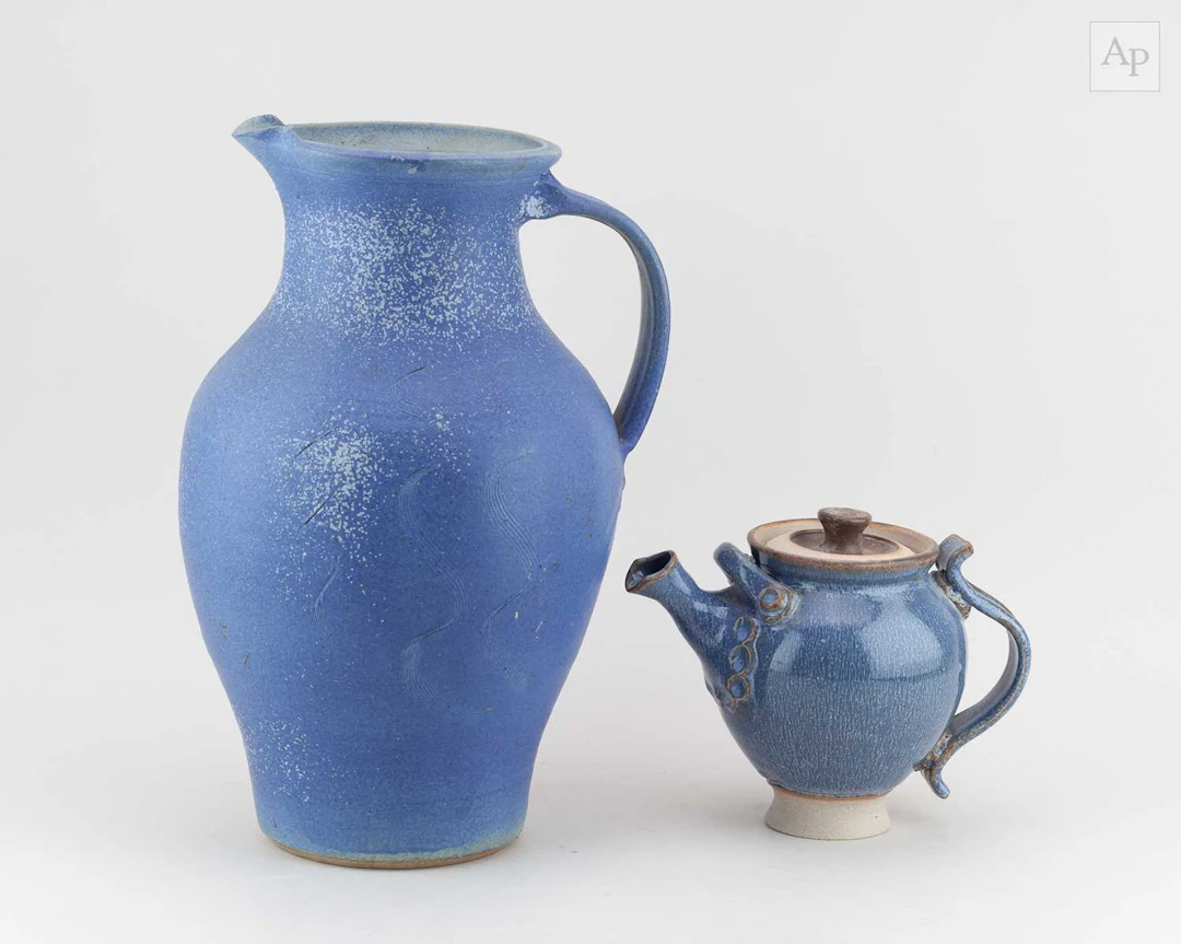 DAVID BACKHOUSE; a large stoneware jug covered in mottled blue/grey glaze