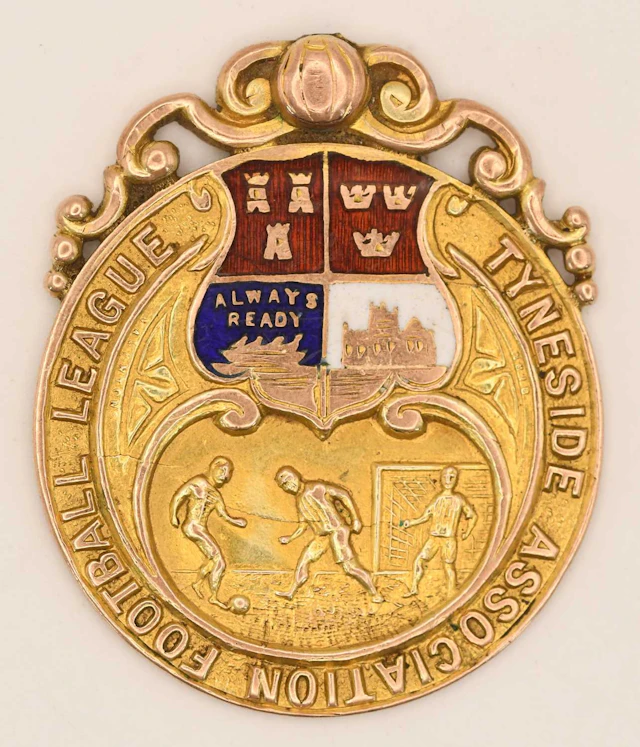 A 1930s 9ct yellow gold Tyneside Association Football League prize medal