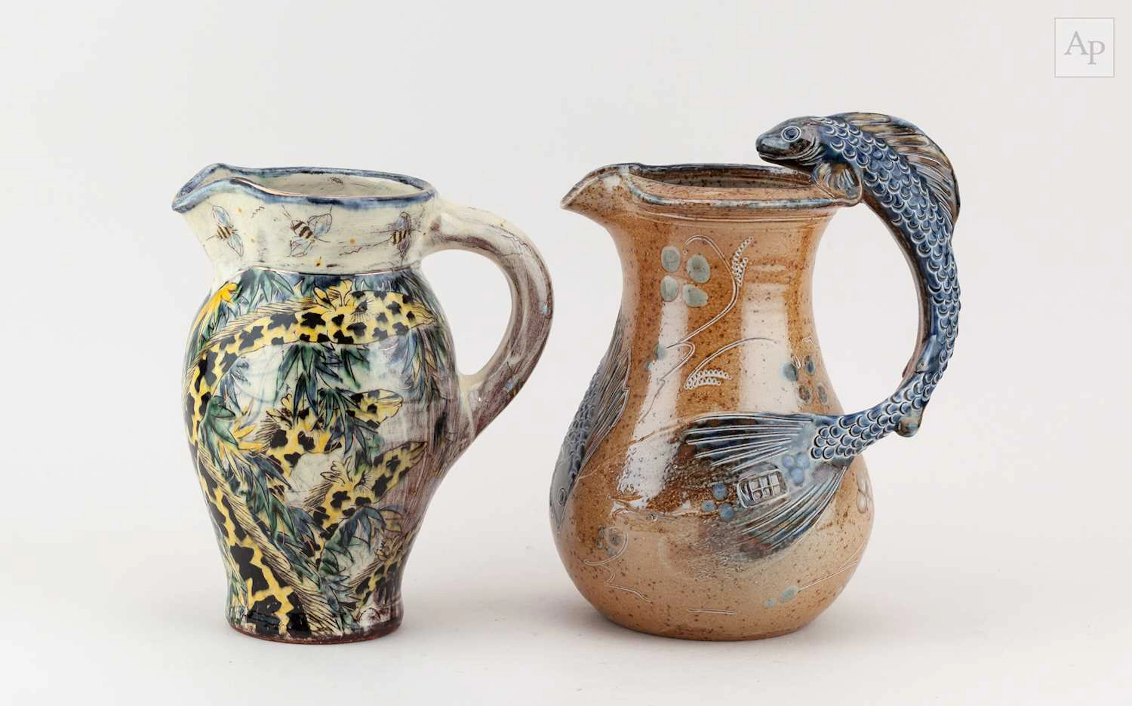 TOFF MILWAY (born 1949); a salt glazed jug with fish handle