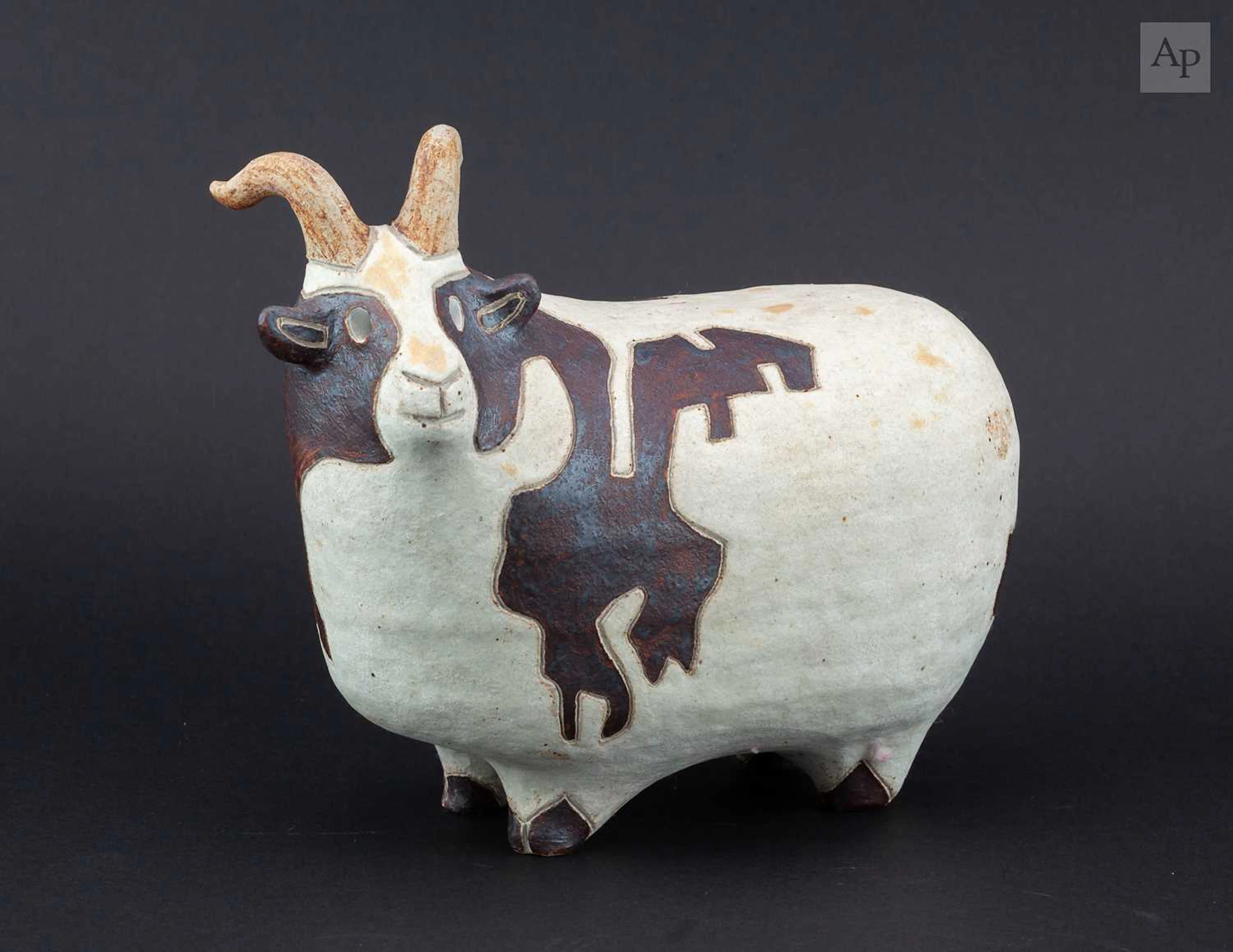 ROSEMARY WREN (1922-2013) for Oxshott Pottery; a stoneware sculpture of a ram