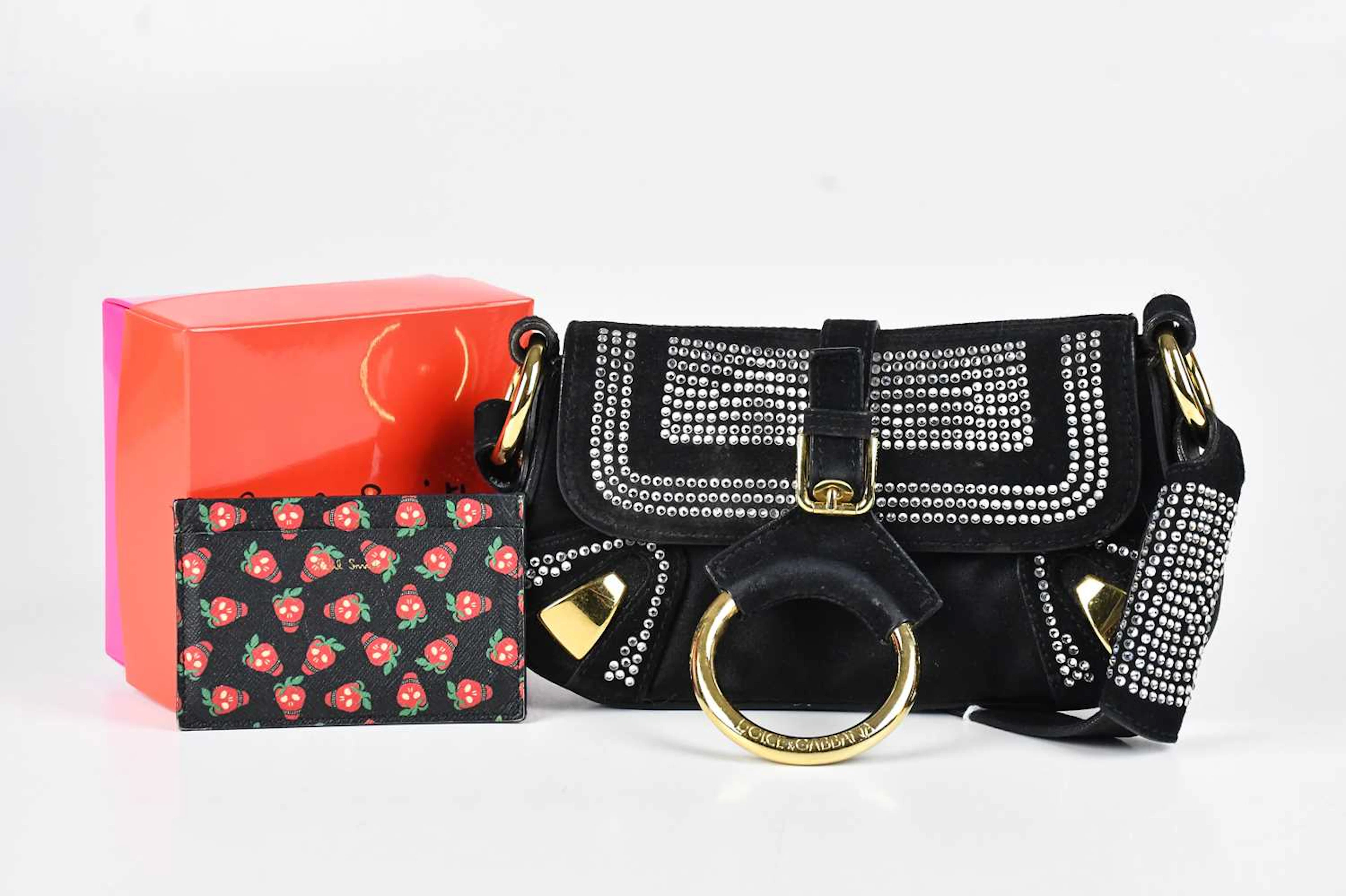 DOLCE & GABBANA; a black suede crystal embellished...