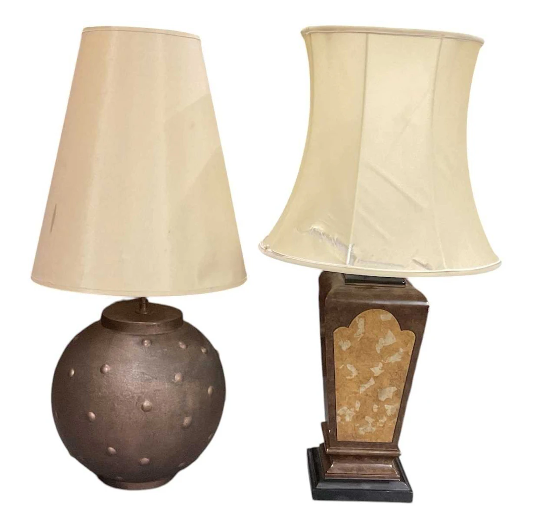 Two modern decorative table lamps comprising a bulbous...