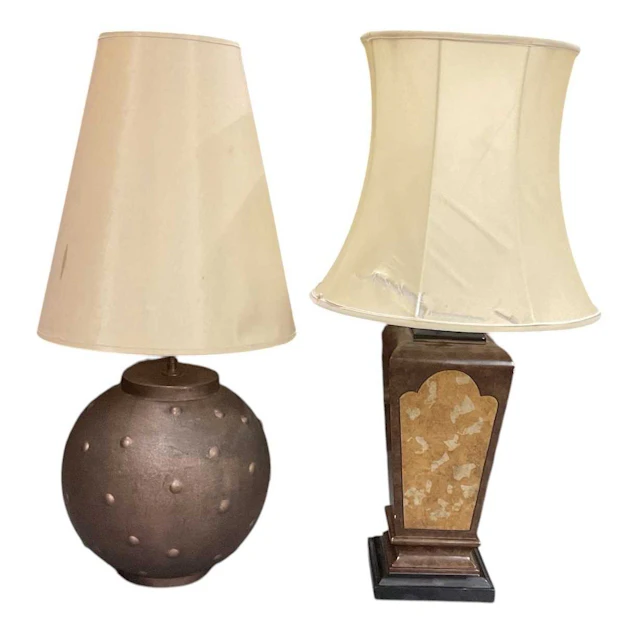Two modern decorative table lamps comprising a bulbous...