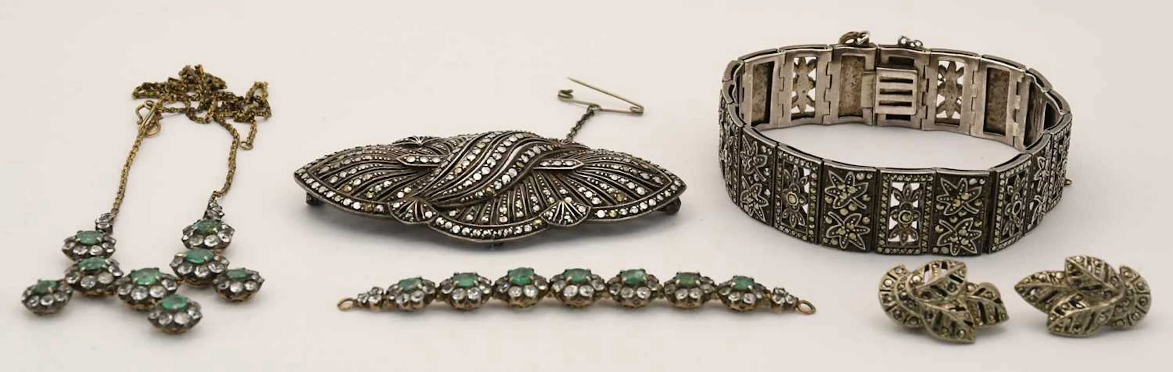 Three items of marcasite set Art Deco period jewellery