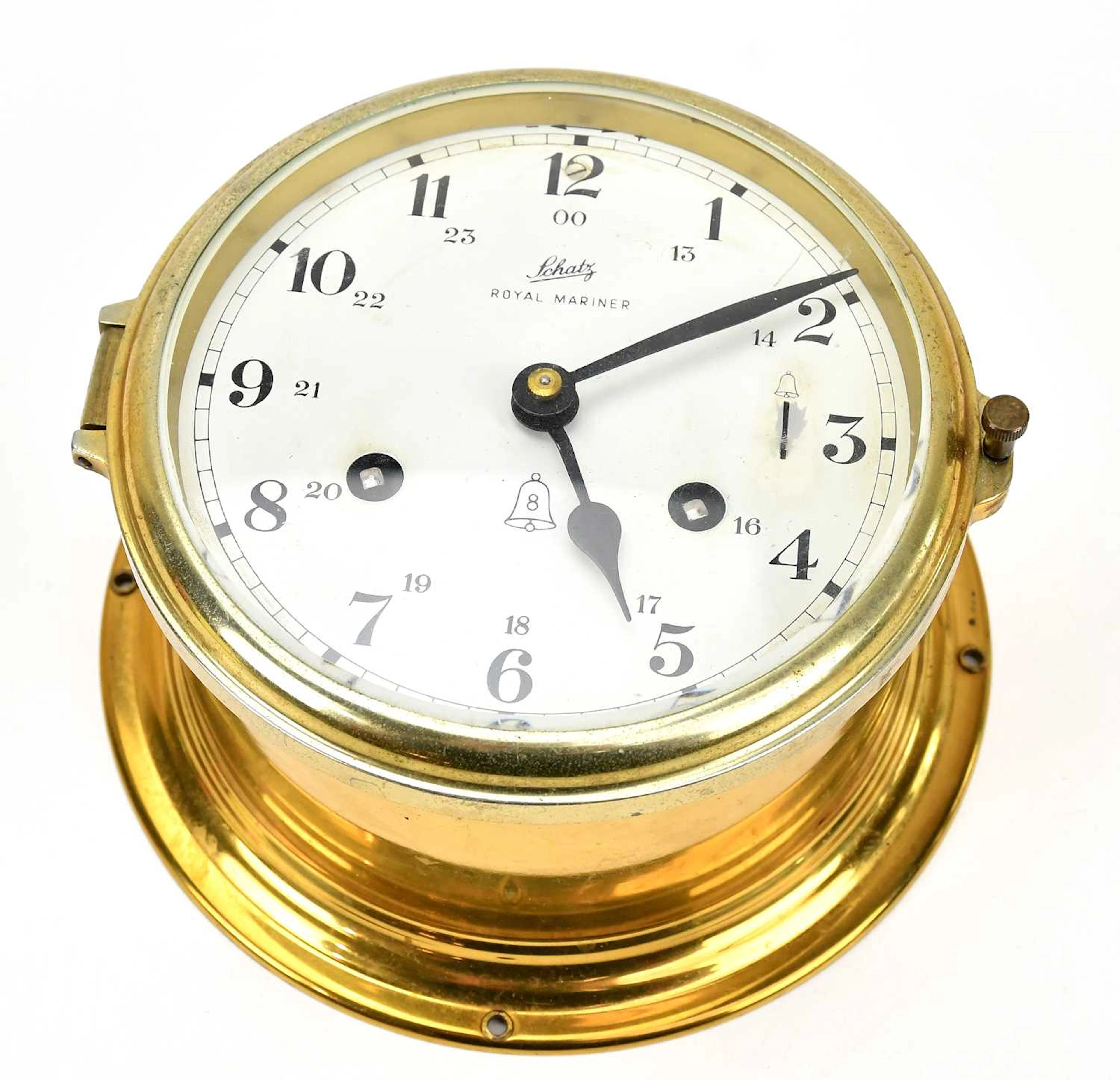 SCHATZ; a brass cased Royal Mariner ship’s clock