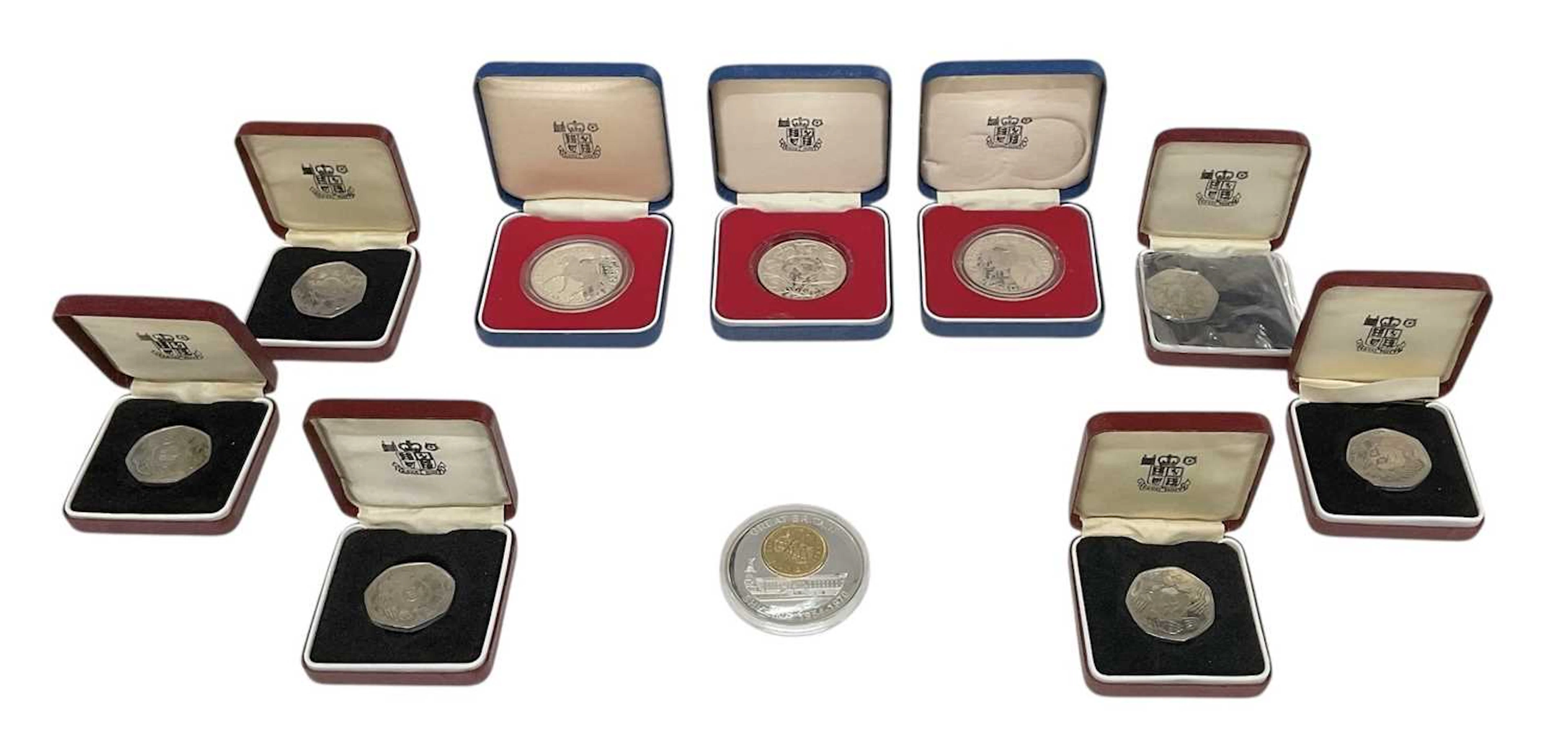 ROYAL MINT; six cased 1973 fifty pence coins