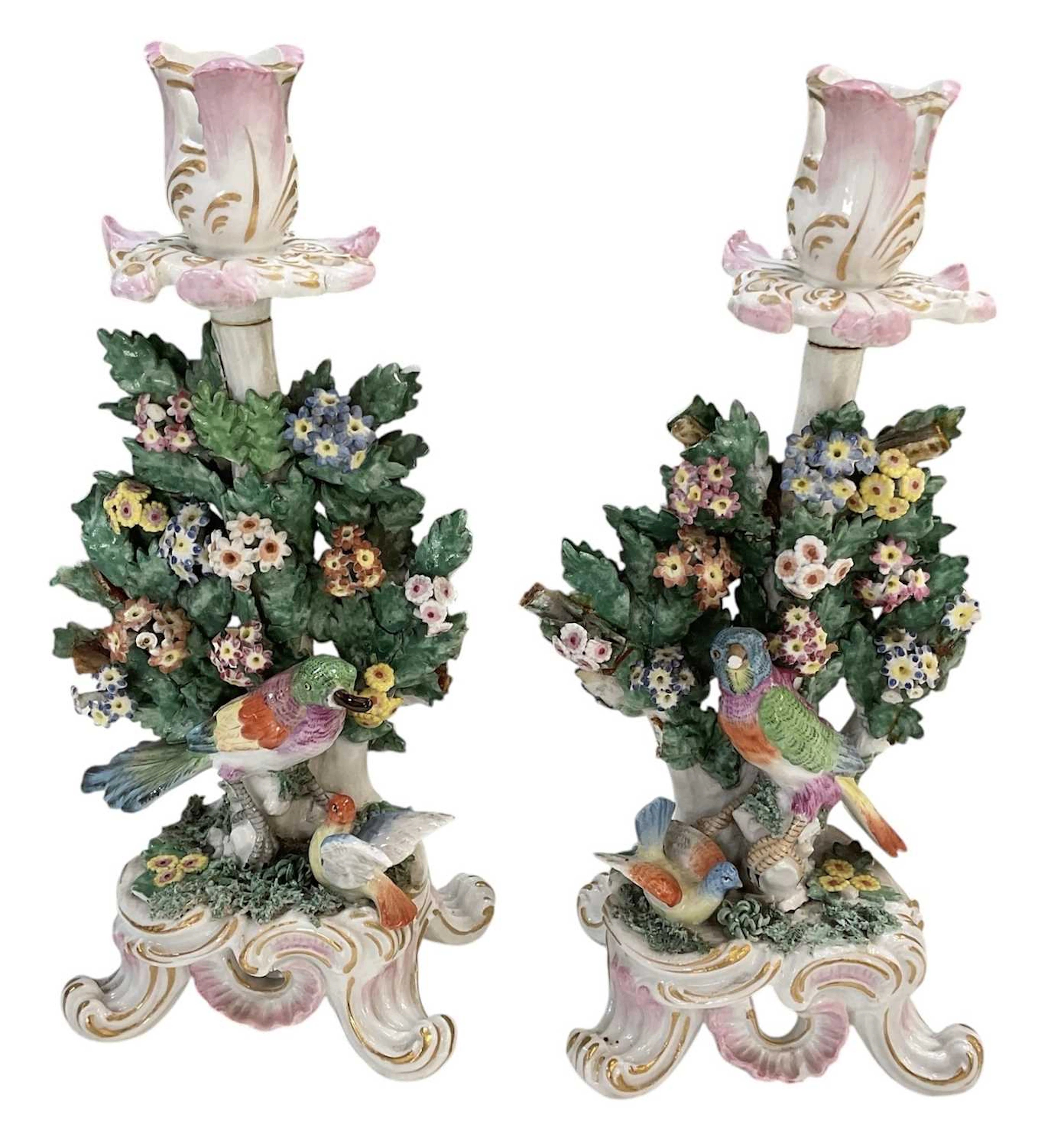 CHELSEA; a pair of 19th century hand painted florally...